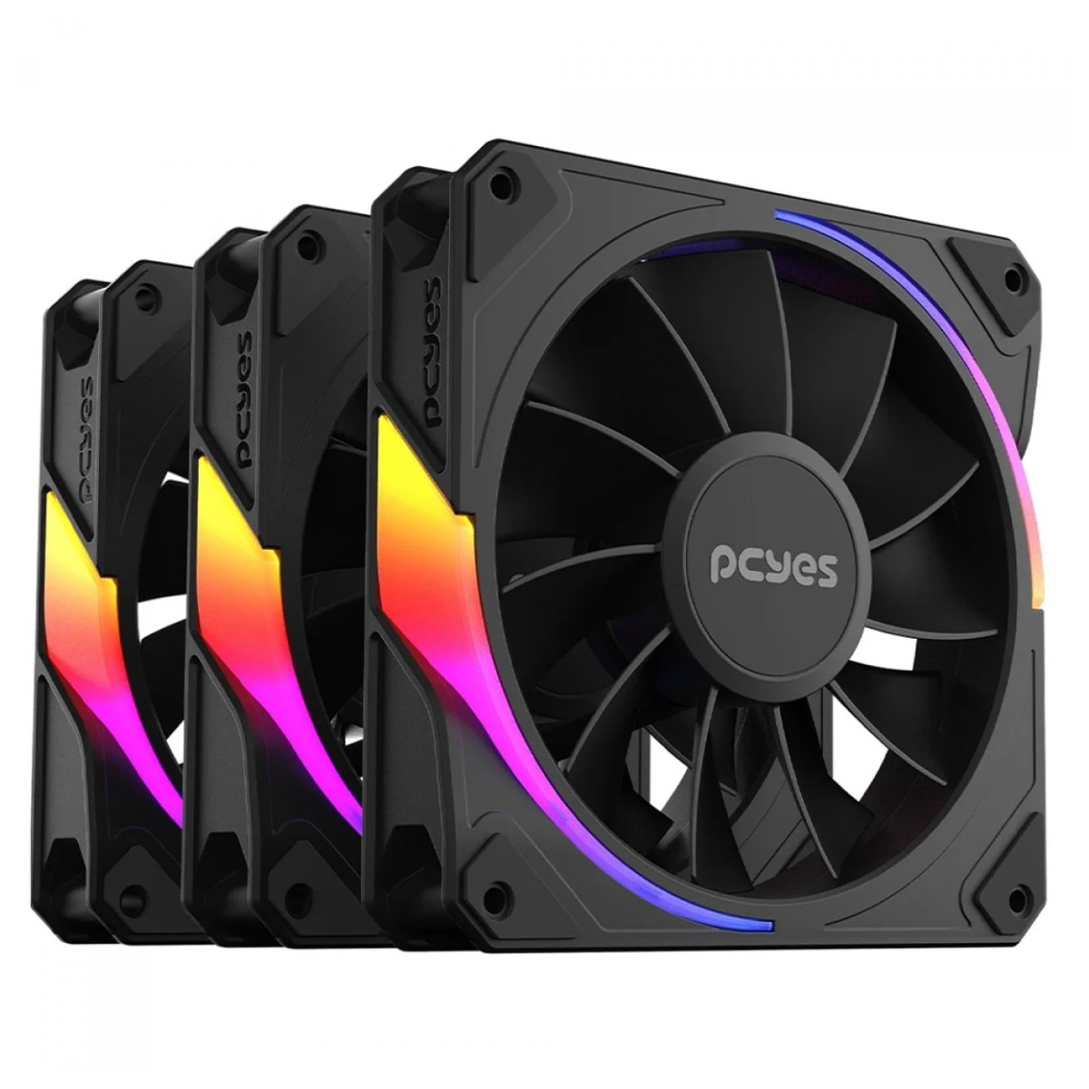 Kit 3 Coolers 120mm Sangue Frio 3 Reverse - LED ARGB - Preto - Pcyes K3ARGBSF3RVBR