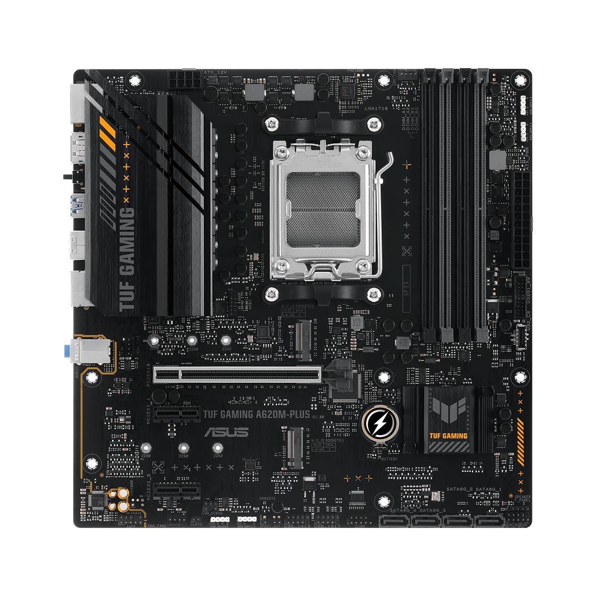 Placa Mãe Asus TUF Gaming A620M Plus (AM5 - DDR5 6400 O.C) - Chipset A620 - Slot M.2 - USB 3.2 - Micro ATX