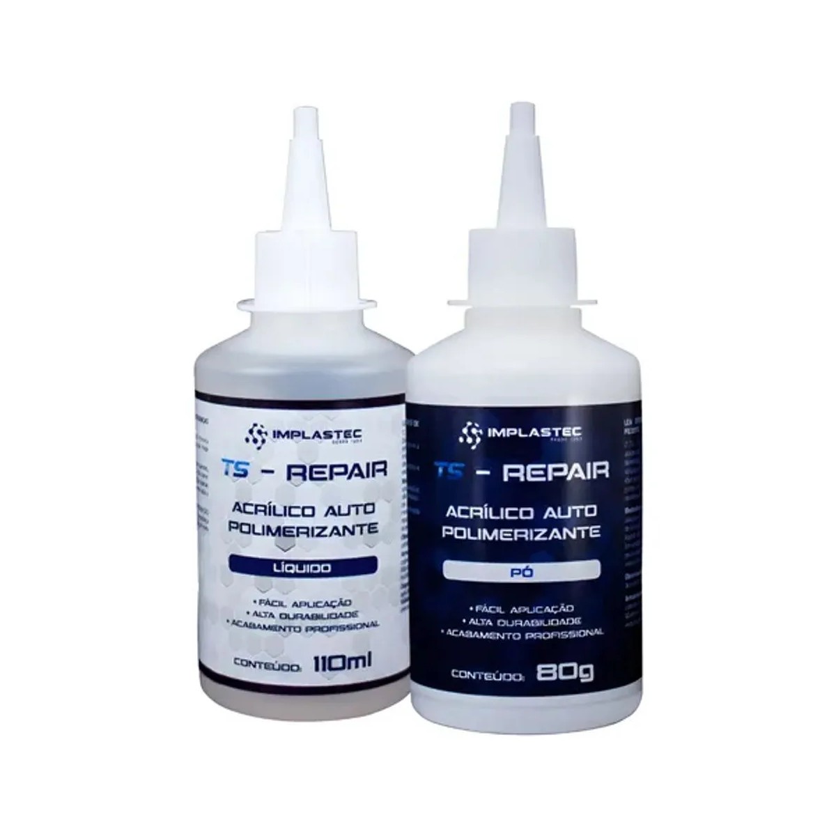Kit Resina Autopolimerizante Implastec - 80g Pó e 110ml Líquido - Ideal para Reparos