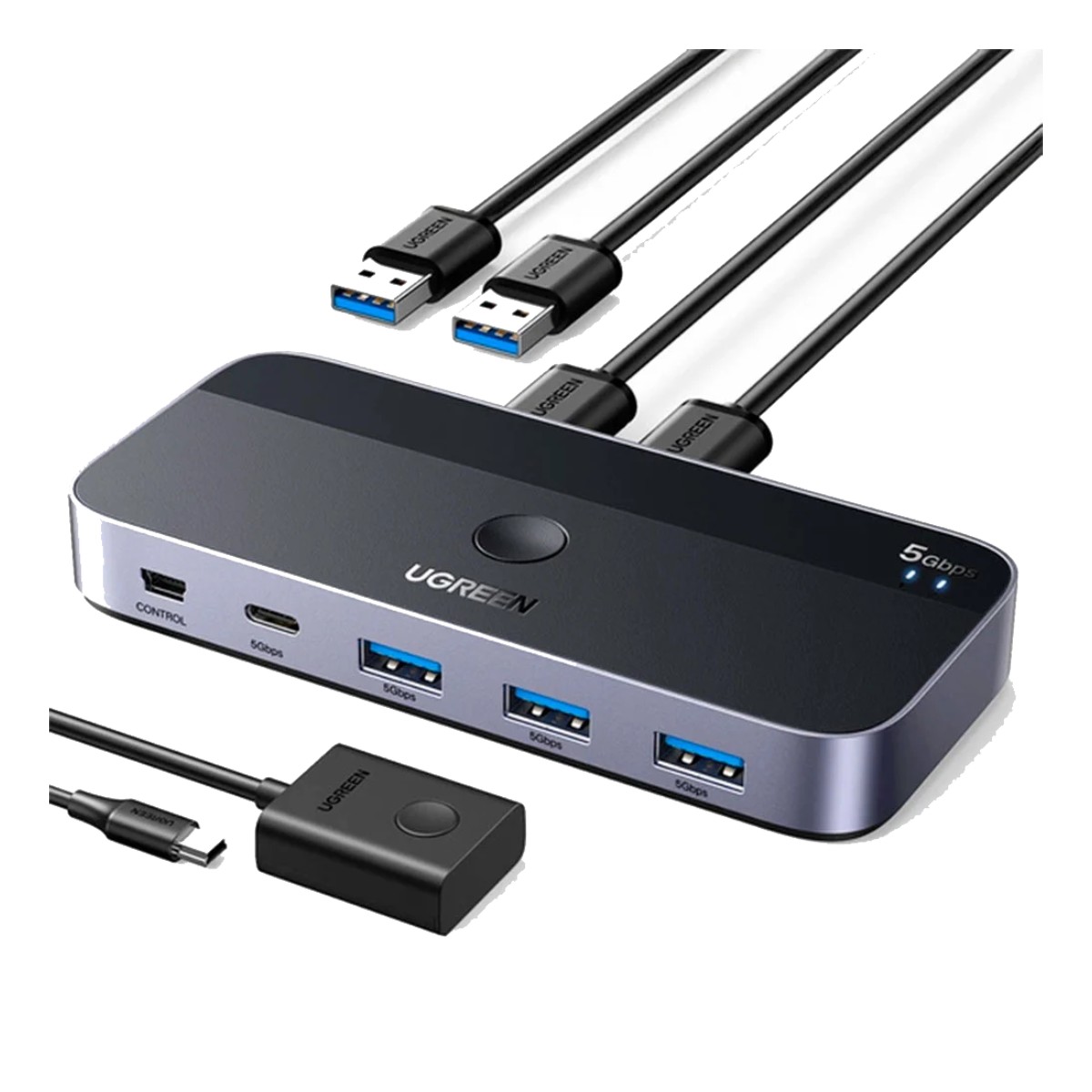 Switch KVM Ugreen CM662 - 2 USB para 2 Computadores - Entrada USB-C + 3 USB