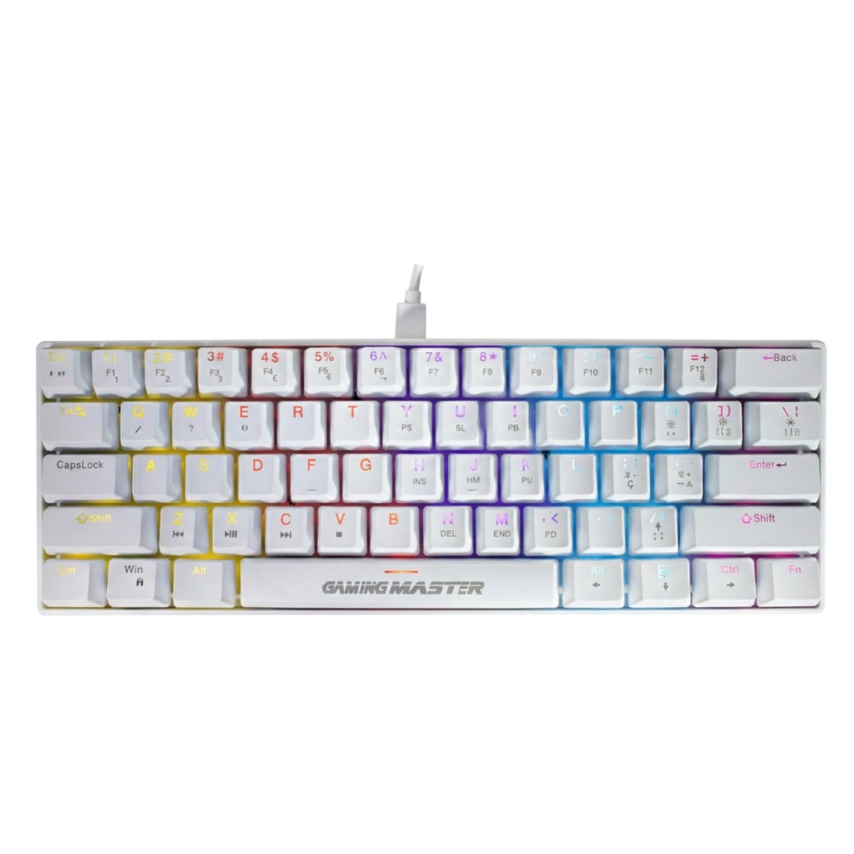 Teclado Mecânico Gamer K-Mex Spectra Fury - TKL - ABNT2 - Retroiluminado - Formato 60% - Switch Blue - Branco - KBW888U0002CB0X