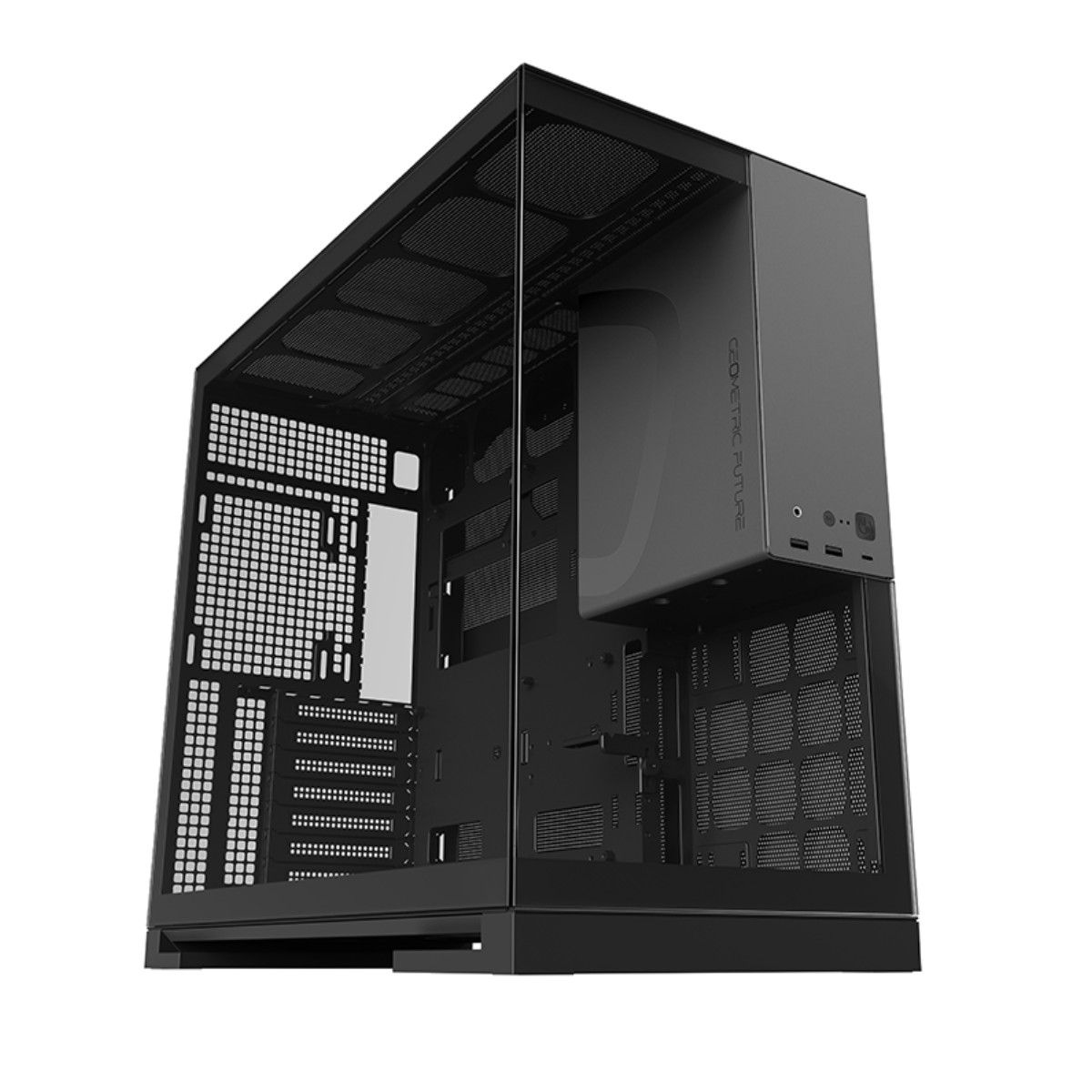 Gabinete Gamer Aquário Geometric Model 5 - Vidro Temperado - E-ATX - Preto e Cinza - GEO-M5-BG