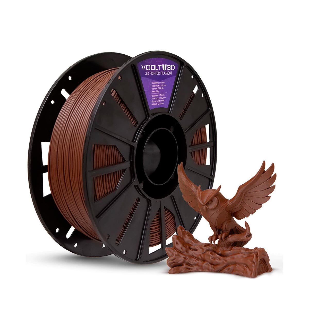 Filamento para Impressora 3D - PLA - Marrom Velvet - 1kg - 1,75mm - Voolt3D PL-MR-VE-1