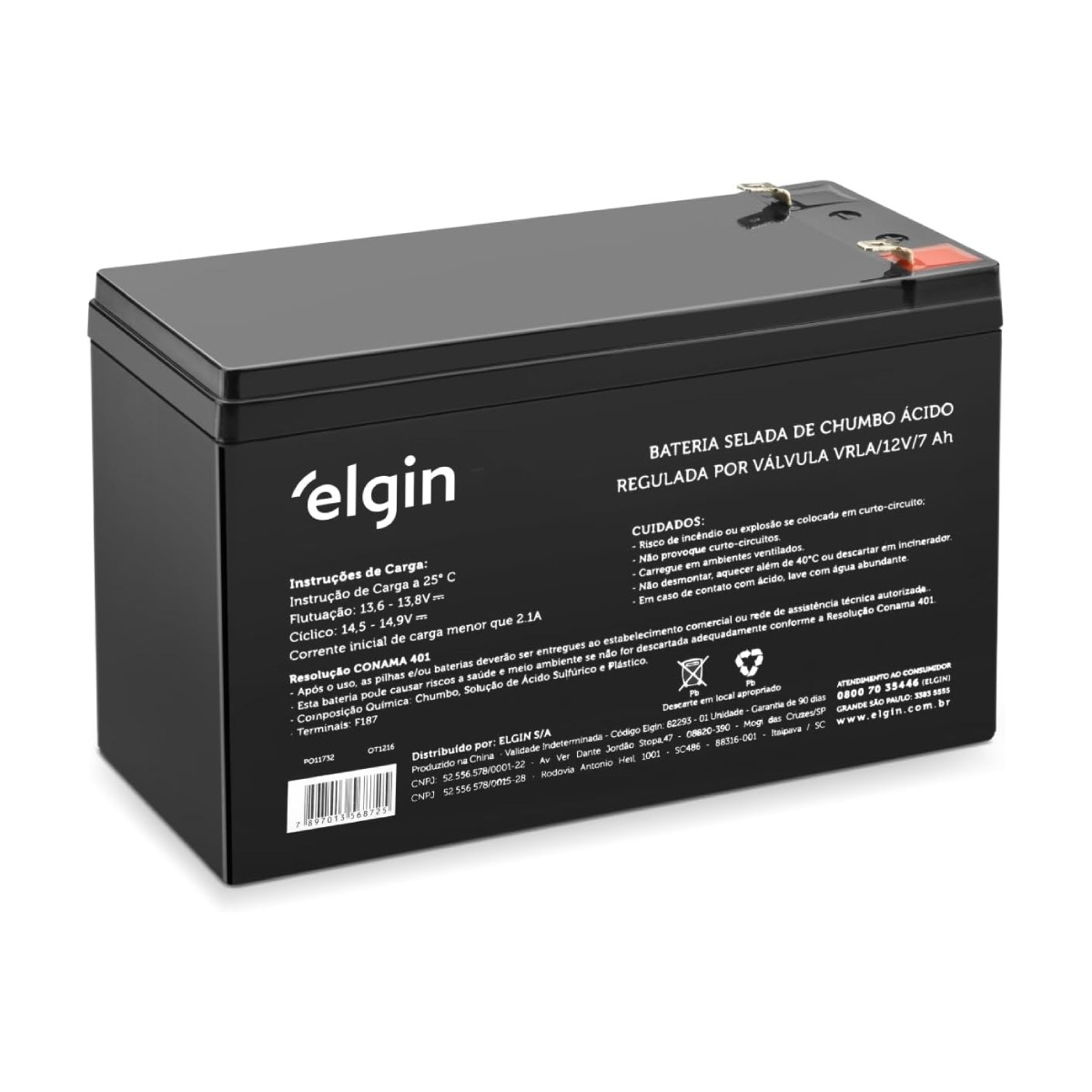 Bateria para Nobreak e Sistemas de Monitoramento e Segurança - 12V / 7Ah - Selada - Elgin ELE000000082293