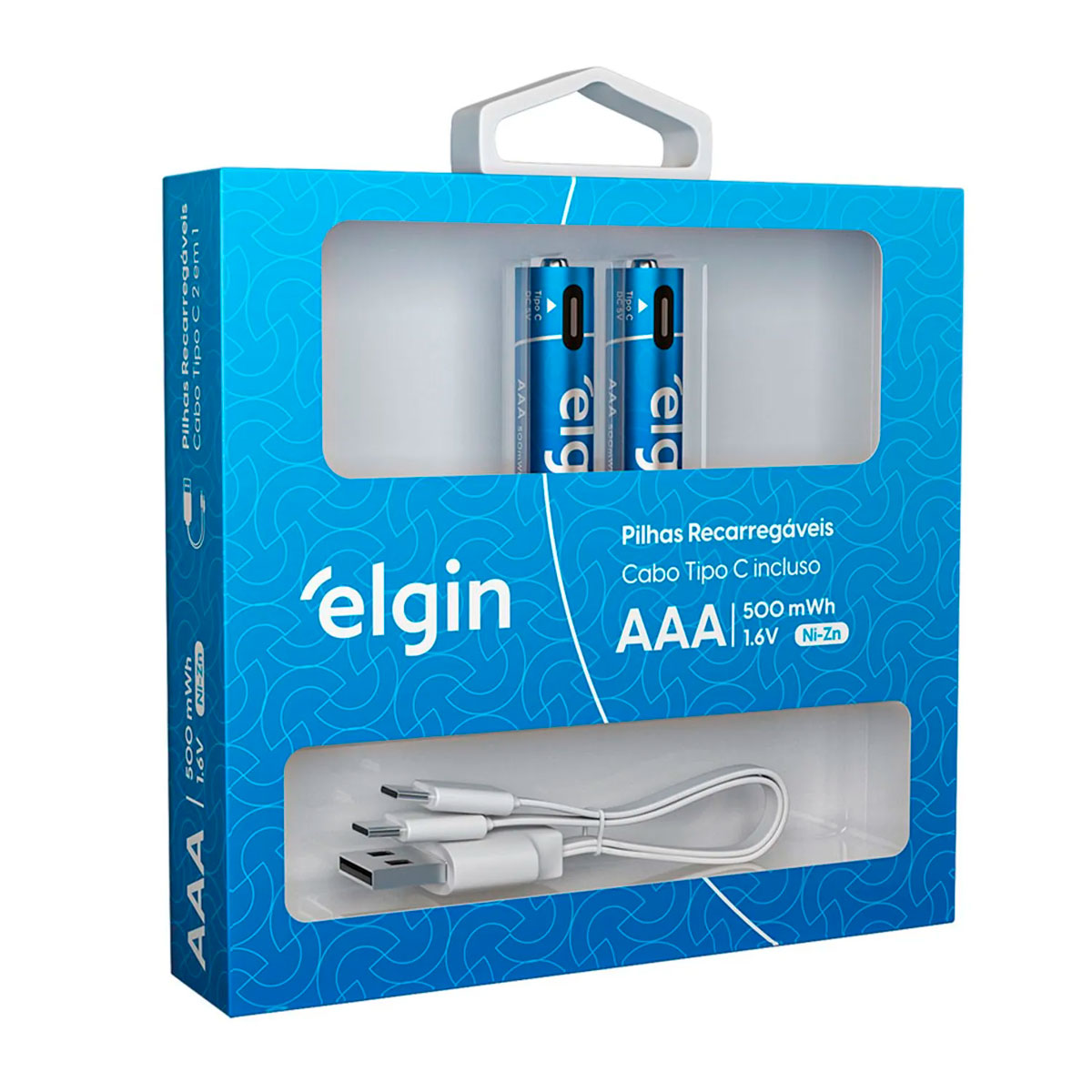 Pilha Recarregável AAA Elgin 82428 - 300mAh - Cabo USB-C - 2 unidades