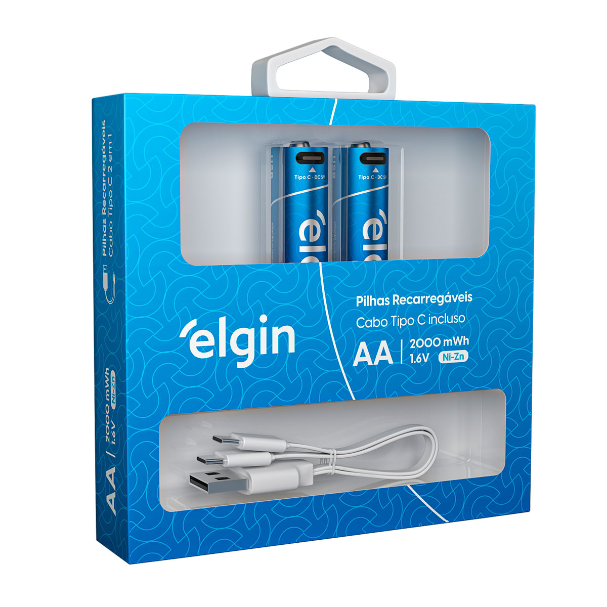 Pilha Recarregável AA Elgin 82427 - 1200mAh - 2 unidades - Carregador embutido USB-C