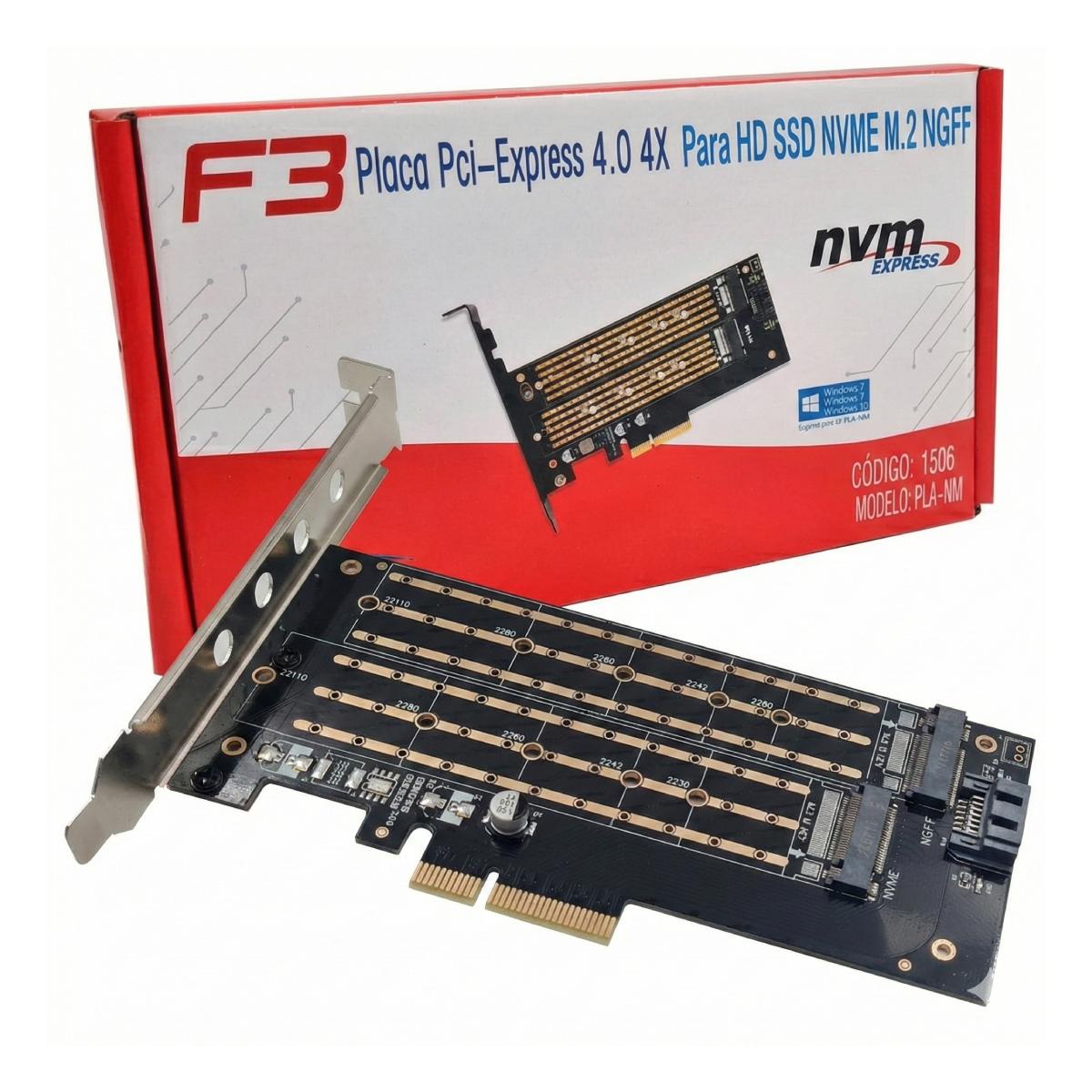 Placa Controladora M.2 NVMe para PCI-E x4 - Adaptador para SSD - F3 PLA-NM-1506
