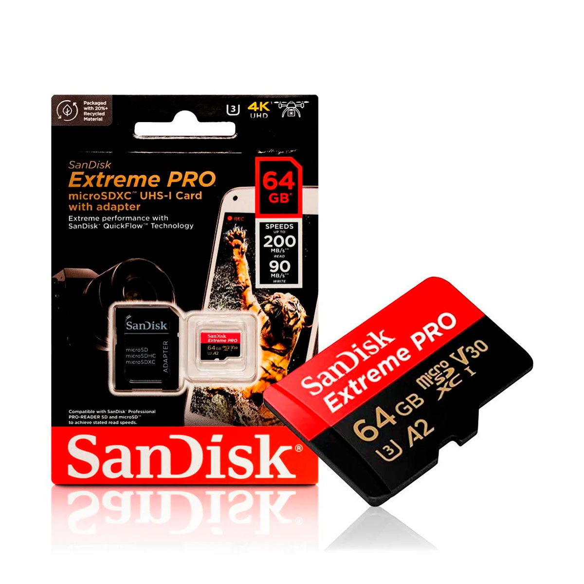 Cartão 64GB Micro SD - Classe 10 - 200MB/s - com Adaptador - SanDisk Extreme Pro - SDSQXCU-064G-GN6MA