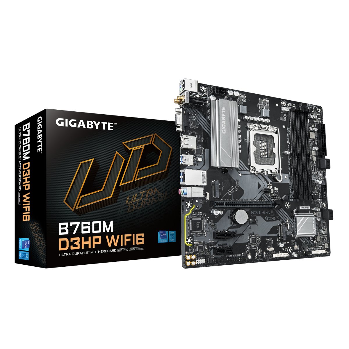 Placa Mãe Gigabyte B760M D3HP WiFi 6 (LGA 1700 - DDR5 5600 O.C) - Chipset Intel B760M - USB 3.2 - Slot M.2 - Q-Flash Plus - Micro ATX