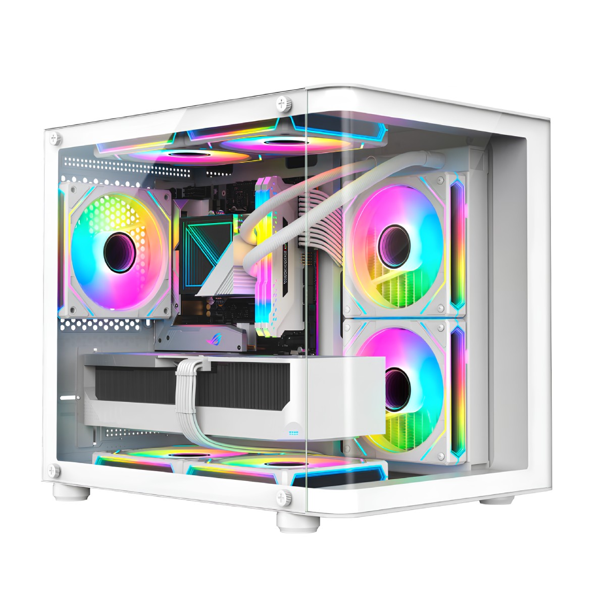 Gabinete Gamer Aquário Hayom GB1799 - Vidro Temperado - 4 Coolers Inclusos - Micro ATX - Branco