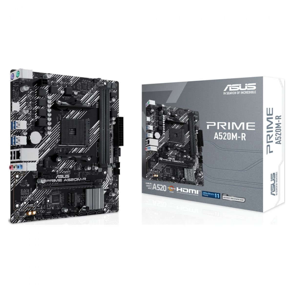 Placa Mãe Asus Prime A520M-R (AM4 - DDR4 5100 O.C) - Chipset AMD A520 - USB 3.2 - Slot M.2 - Micro ATX - 90MB1H60-M0EAY0