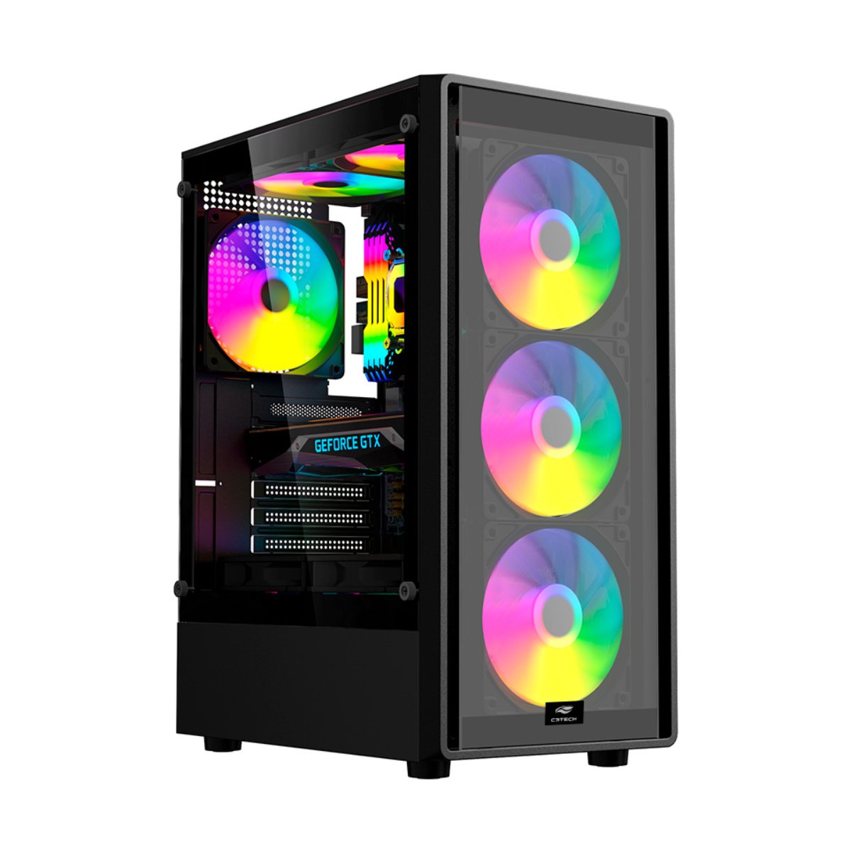 Gabinete Gamer C3Tech MT-G140BK - Vidro Temperado - Micro ATX - Até 8 Fans - Preto