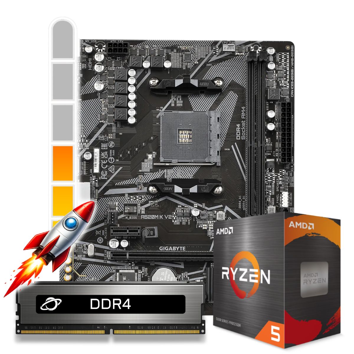 Kit Upgrade Processador AMD Ryzen™ 5 5500 + Placa Mãe A520M + Memória 32GB DDR4