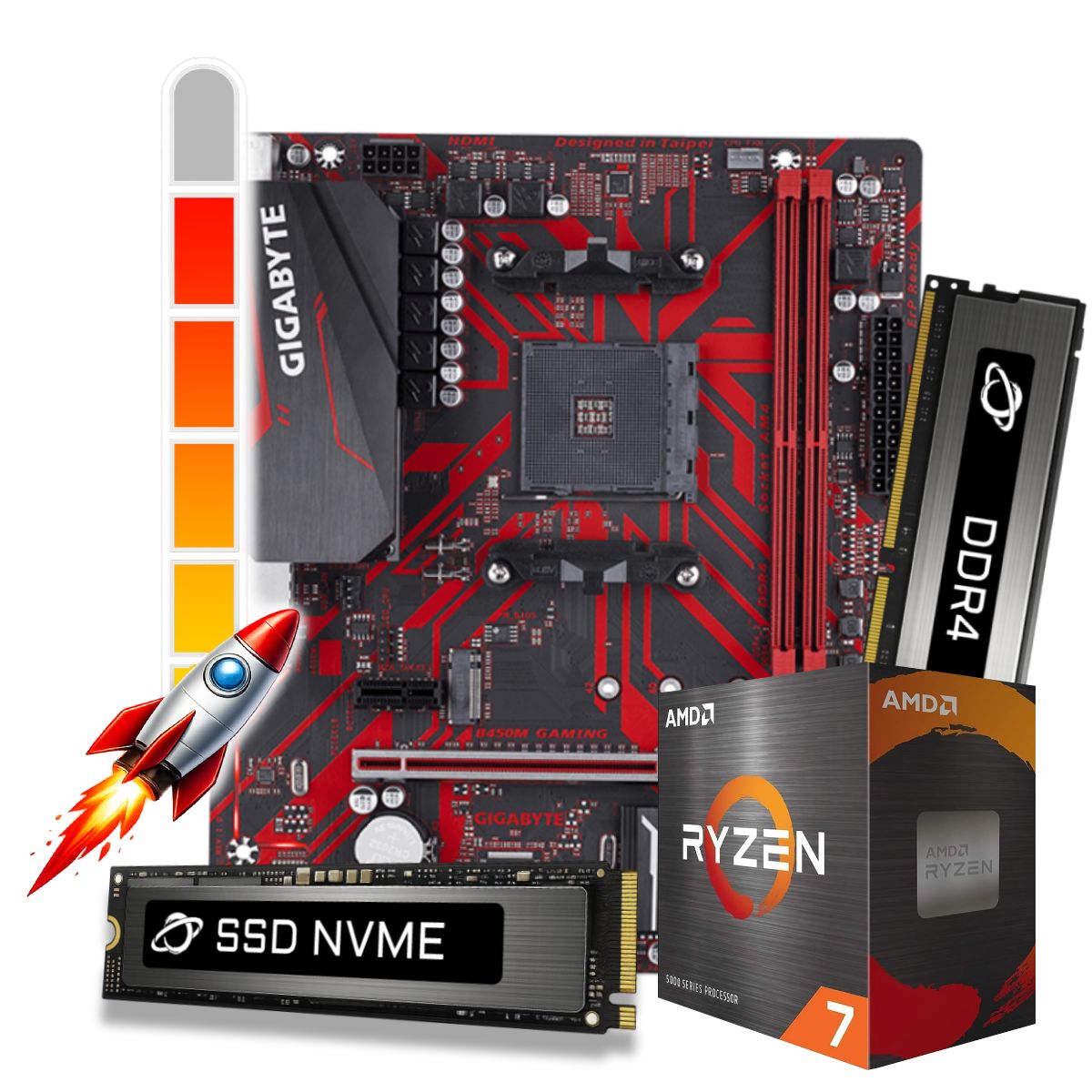 Kit Upgrade Processador AMD Ryzen™ 7 5700X + Placa Mãe B450M + Memória 32GB DDR4 + 1TB SSD M.2