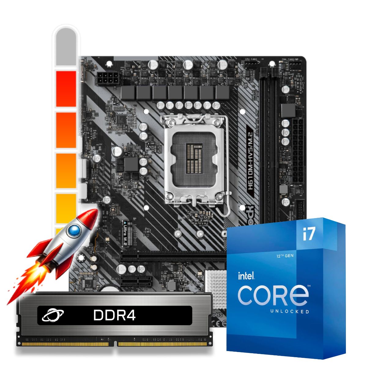 Kit Upgrade Processador Intel® Core™ i7 12700KF + Placa Mãe H610M-HVS + Memória 32GB DDR4