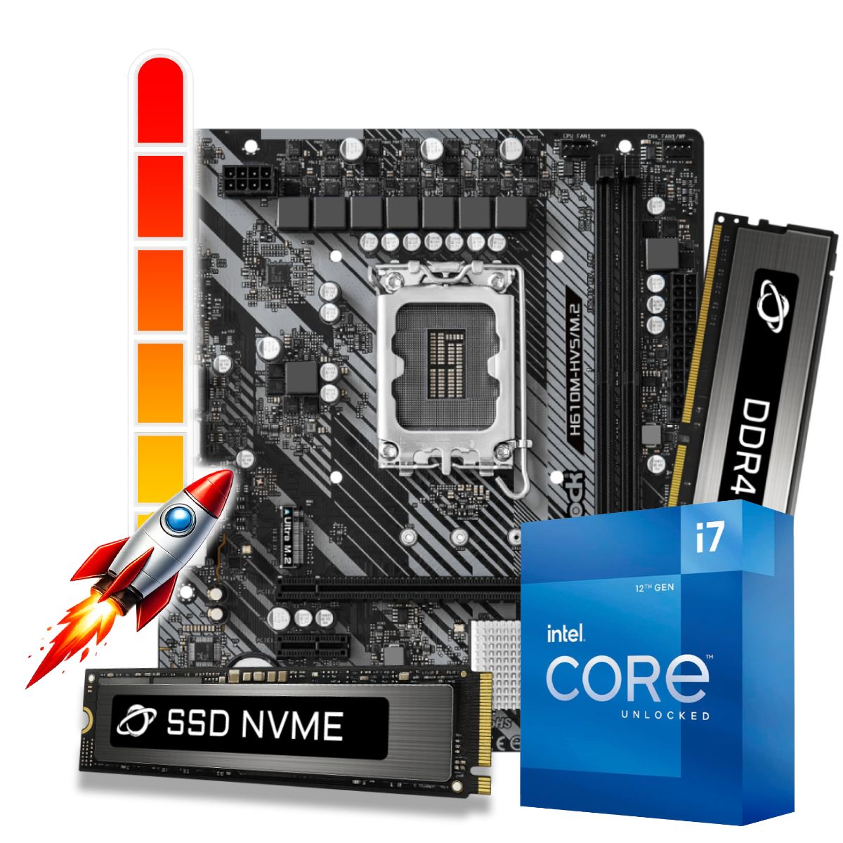 Kit Upgrade Processador Intel® Core™ i7 12700KF + Placa Mãe H610M-HVS + Memória 32GB DDR4 + 1TB SSD M.2