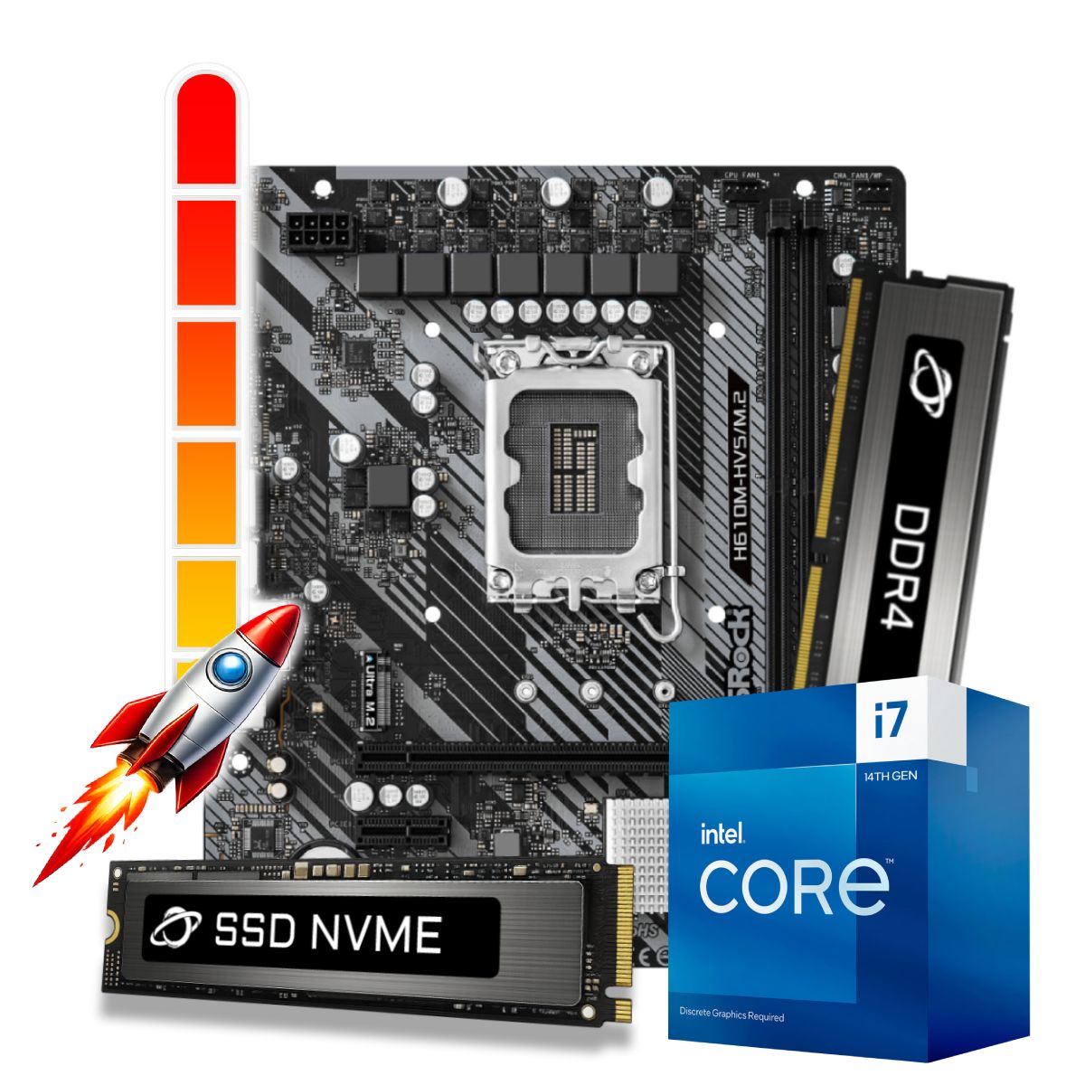 Kit Upgrade Processador Intel® Core™ i7 14700F + Placa Mãe B760M + Memória 32GB DDR4 + 1TB SSD M.2