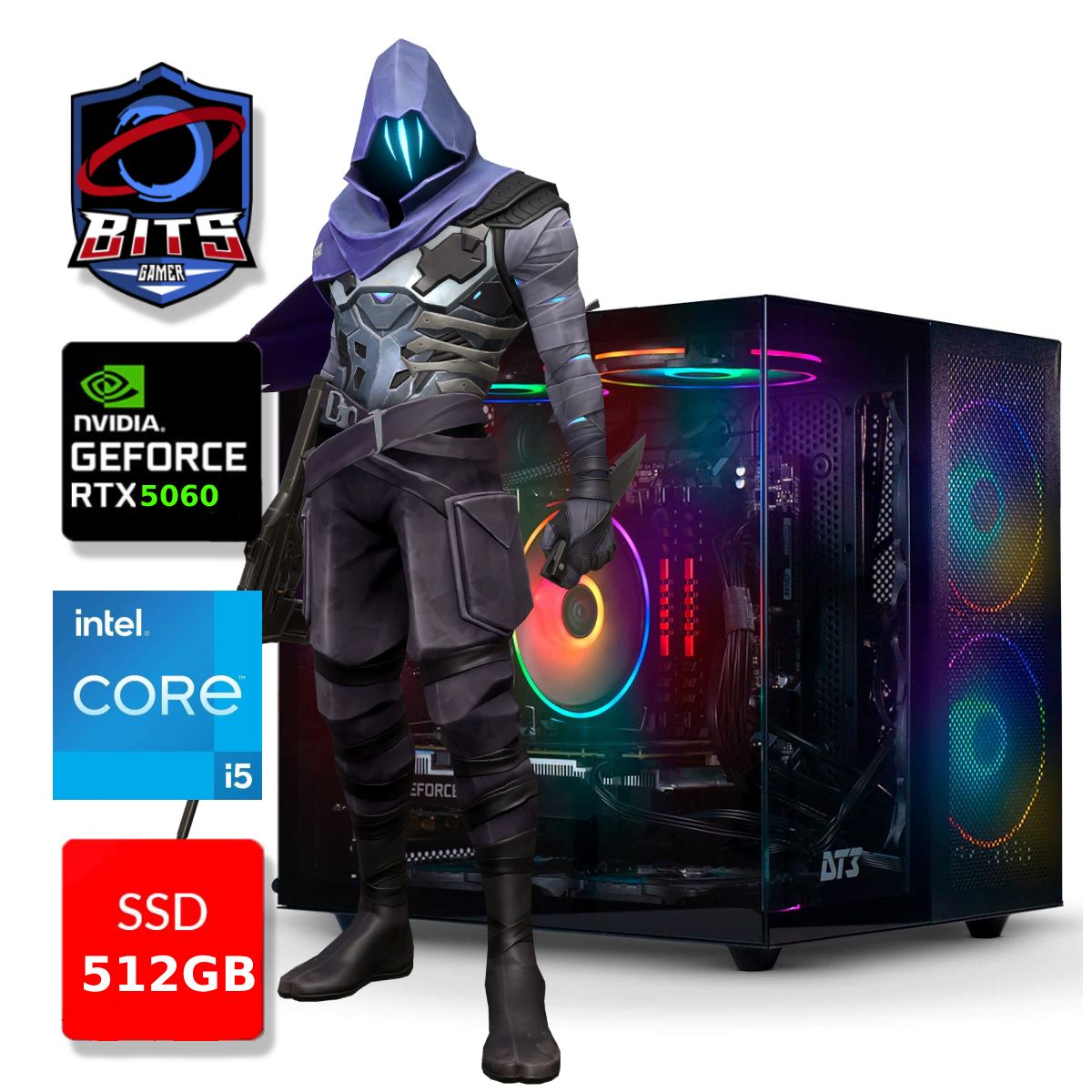 PC Gamer Bits 2026 - Intel i5 12400F, 16GB, SSD 512GB NVMe, GeForce RTX 5060 8GB - Windows 11 Professional