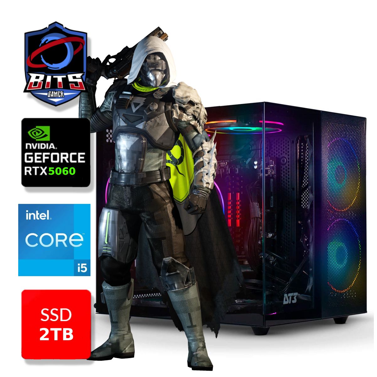 PC Gamer Bits 2026 - Intel i5 12400F, 32GB, SSD 2TB NVMe, Vídeo GeForce RTX 5060 8GB - Windows 11 Professional