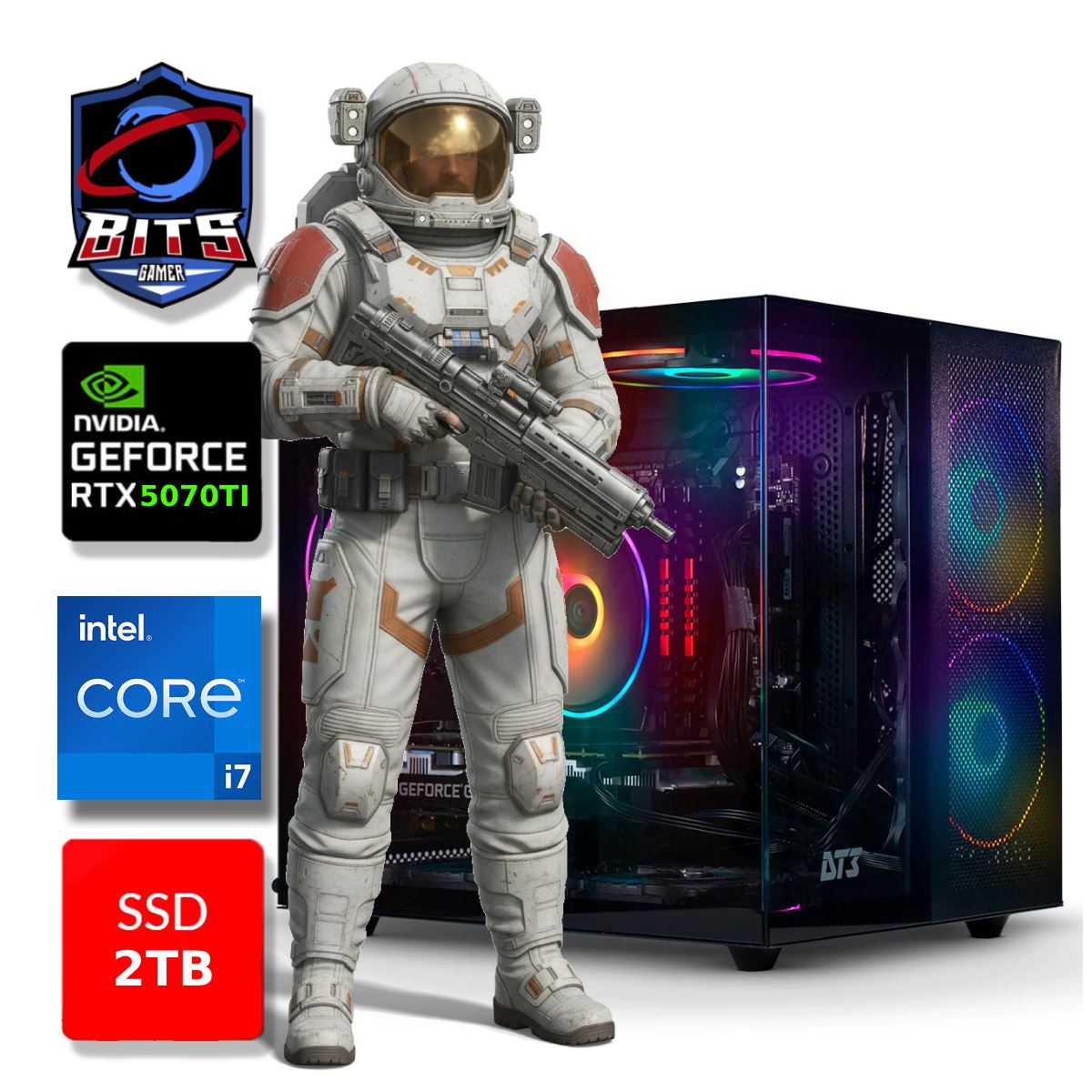 PC Gamer Bits 2026 - Intel i7 12700F, 64GB, SSD 2TB NVMe, Vídeo GeForce RTX 5070TI 16GB - Windows 11 Professional
