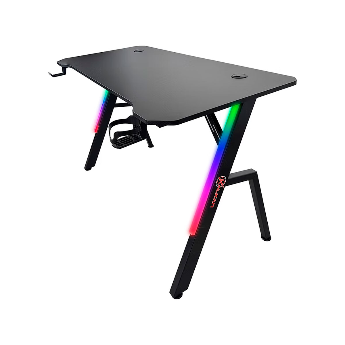 Mesa Gamer Kalkan Illumi - 120 x 61 - Iluminação RGB - Suporte de Headset - Porta-Copo - Preta - KLK00030
