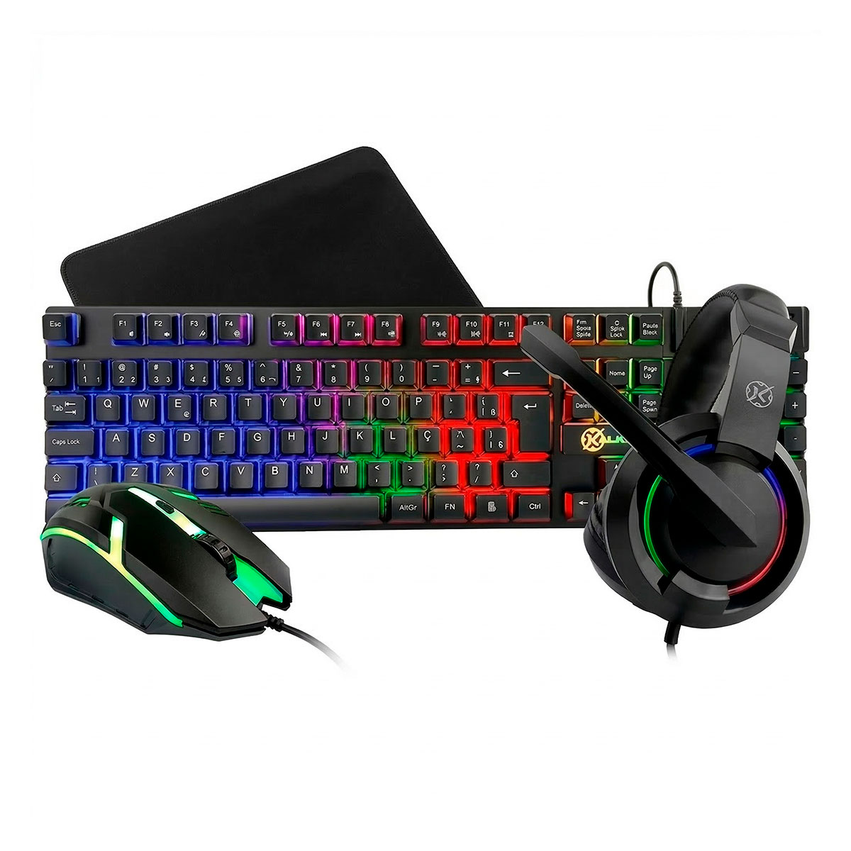 Kit Gamer Kalkan Odin Lite - Teclado Rainbow + Mouse 2400dpi + Headset + Mousepad 250x200mm