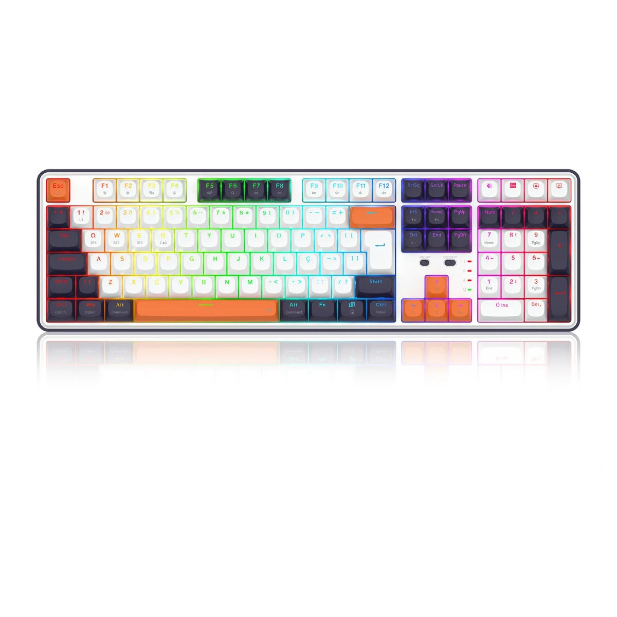 Teclado Mecânico Gamer Sem Fio Redragon Wyvern - ABNT2 - Iluminação RGB - Switch Mint Mambo - Bluetooth, 2.4GHz e USB-C - Branco - K689WBO-RGB-PRO PT3
