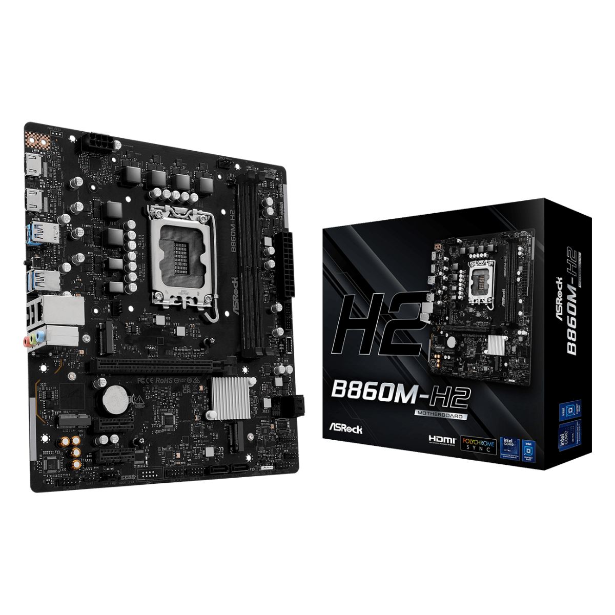 Placa Mãe ASRock B860M-H2 (LGA 1851 - DDR5 8333 O.C) - Chipset Intel B860M - 2 Slots M.2 - Micro ATX