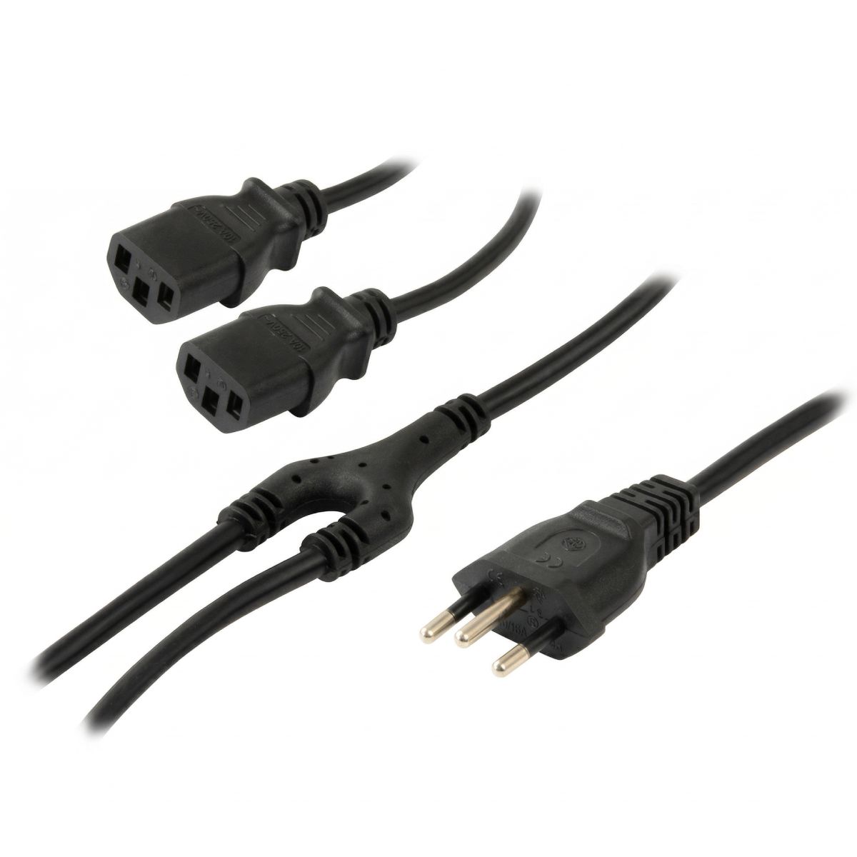 Cabo de Força Y 1,8 metro - Tripolar - Padrão 3 pinos - NBR14136 - 1 Macho 2 Fêmeas - 0,75mm / 10A - CBF.250