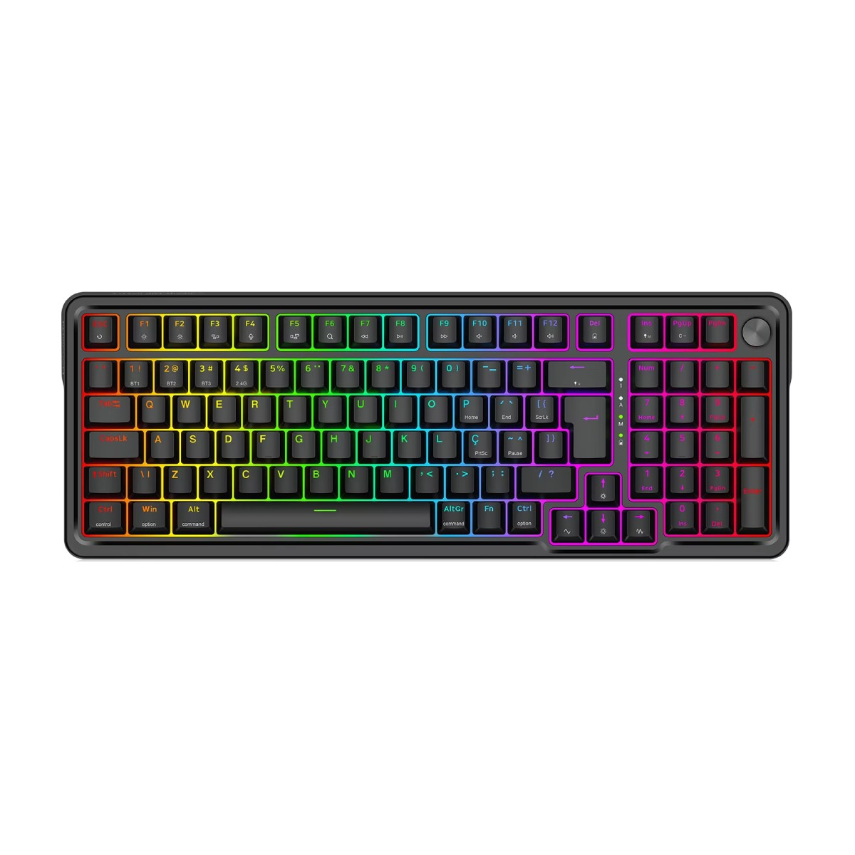 Teclado Mecânico Gamer Redragon Eisa Pro - ABNT2 - Switch Marrom - RGB - USB-C, 2.4GHz e Bluetooth - Roda de Volume - K686-RGB-PRO