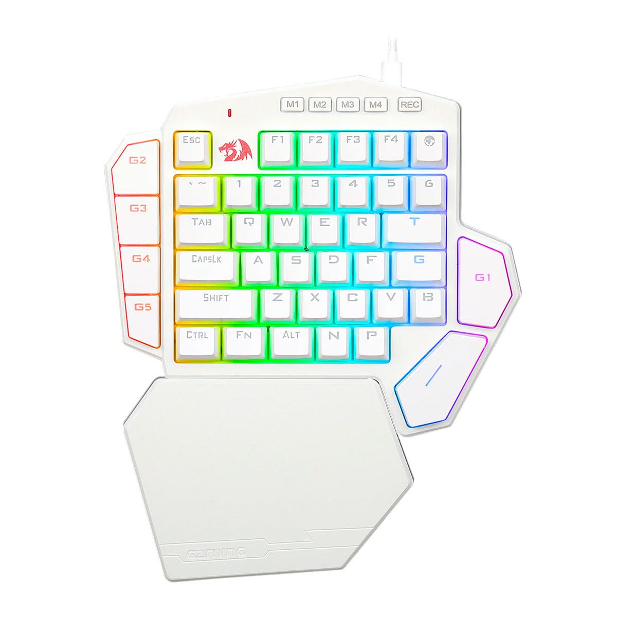 Teclado Mecânico Gamer Redragon Ditix - One Handed - RGB - Switch Blue - Apoio de Pulso - 7 Teclas Macro - Branco - K601W-RGB
