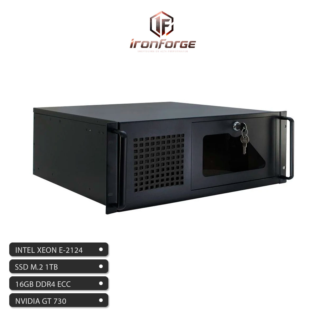 Servidor AlphaBit Ironforge Rack - Intel® Xeon E-2124, RAM 16GB ECC, SSD 1TB NVMe, Fonte 850W Plus Gold