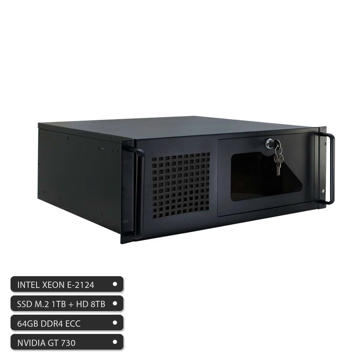 Servidor AlphaBit Rack - Intel® Xeon E-2124, RAM 64GB ECC, SSD 1TB NVMe, HD 8TB, Fonte 850W Plus Gold
