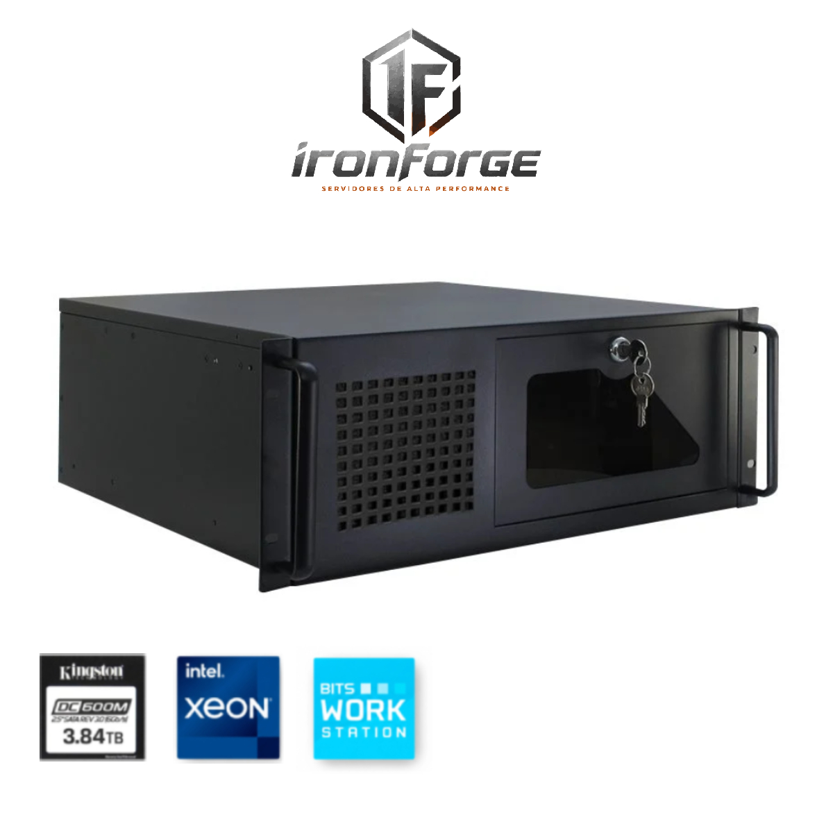 Servidor AlphaBit Ironforge Rack - Intel® Xeon E-2124, RAM 128GB NON-ECC, SSD 3.8TB DC600M, Fonte 850W Plus Gold