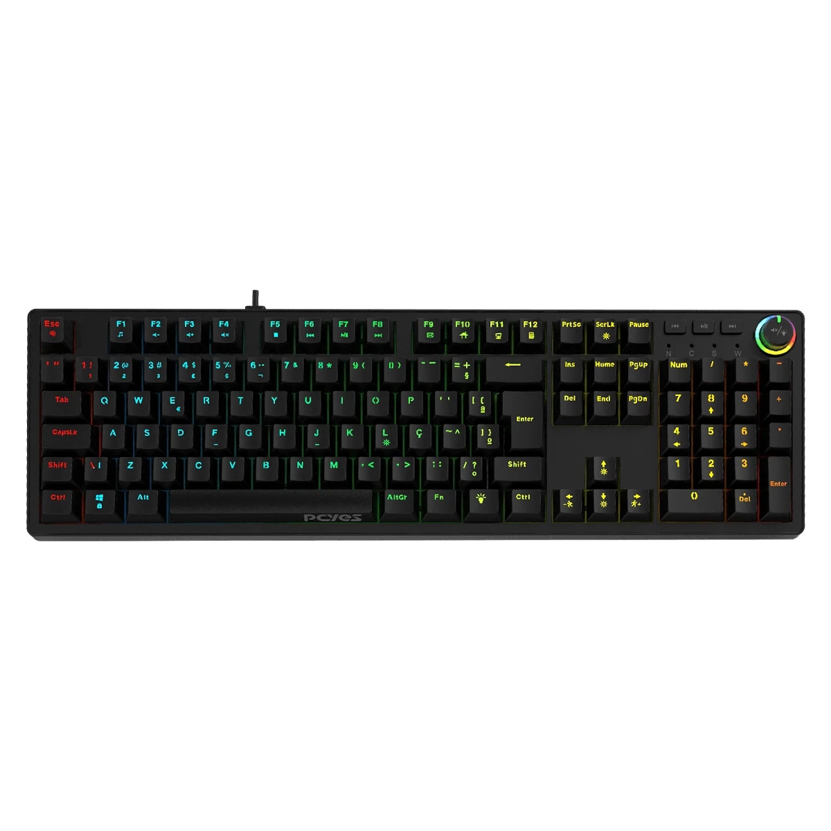 Teclado Mecânico Gamer PCYes Zecky Black Vulcan - ABNT2 - Iluminação Rainbow - Switch Blue - PTZKBVBL