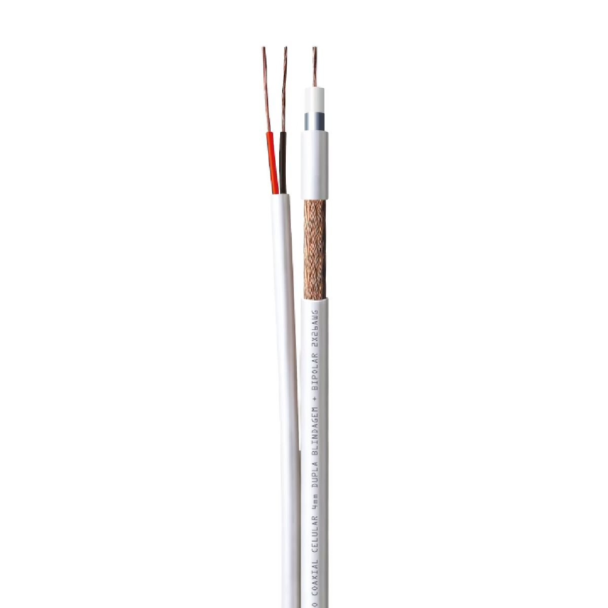 Cabo Coaxial para CFTV - Bipolar 4mm Celular - RF75 Ohms - 2x26AWG - Dupla Blindagem - 100 metros - HIB - Homologado Anatel