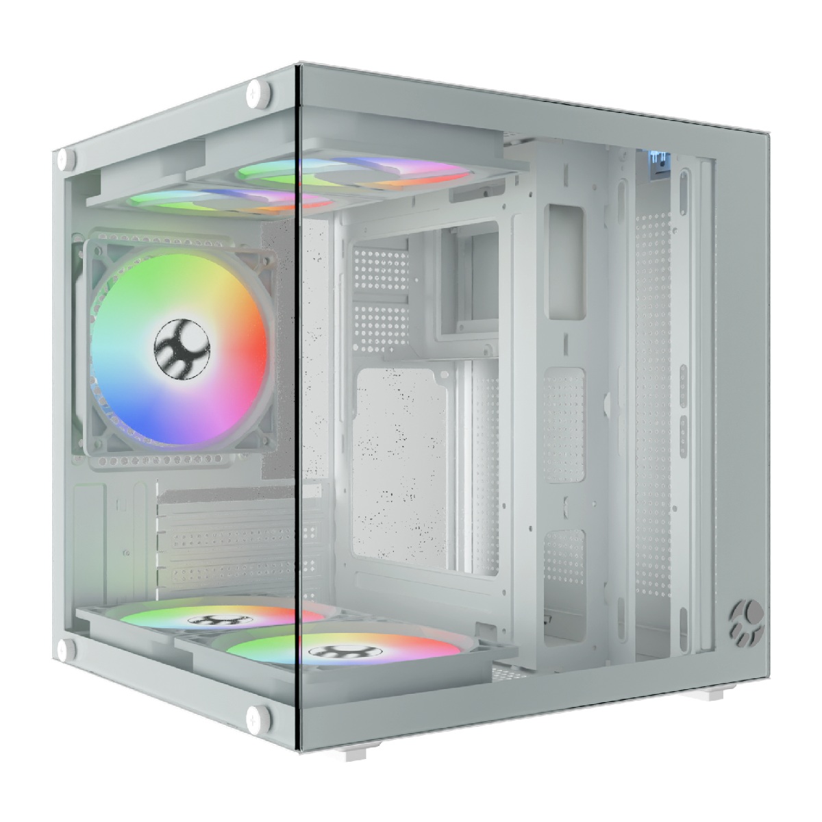 Gabinete Gamer Bluecase BG-066 Life Pro - Vidro Temperado - 5 Coolers Rainbow Inclusos - Micro ATX - Branco - BG-066WPBX