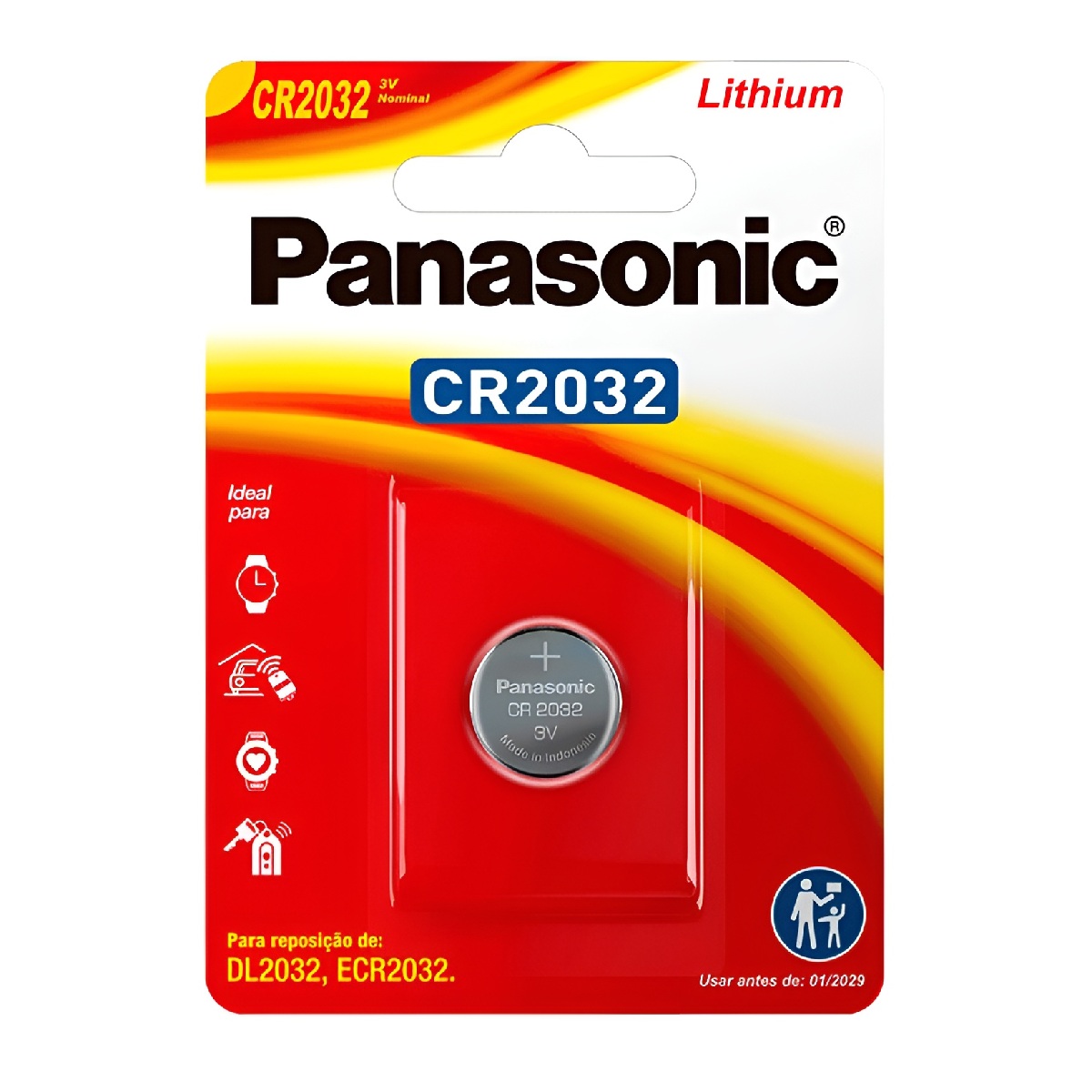 Bateria de Lítio CR2032 Panasonic - Unidade - para placa mãe, alarmes e relógios - CR2032/1TB