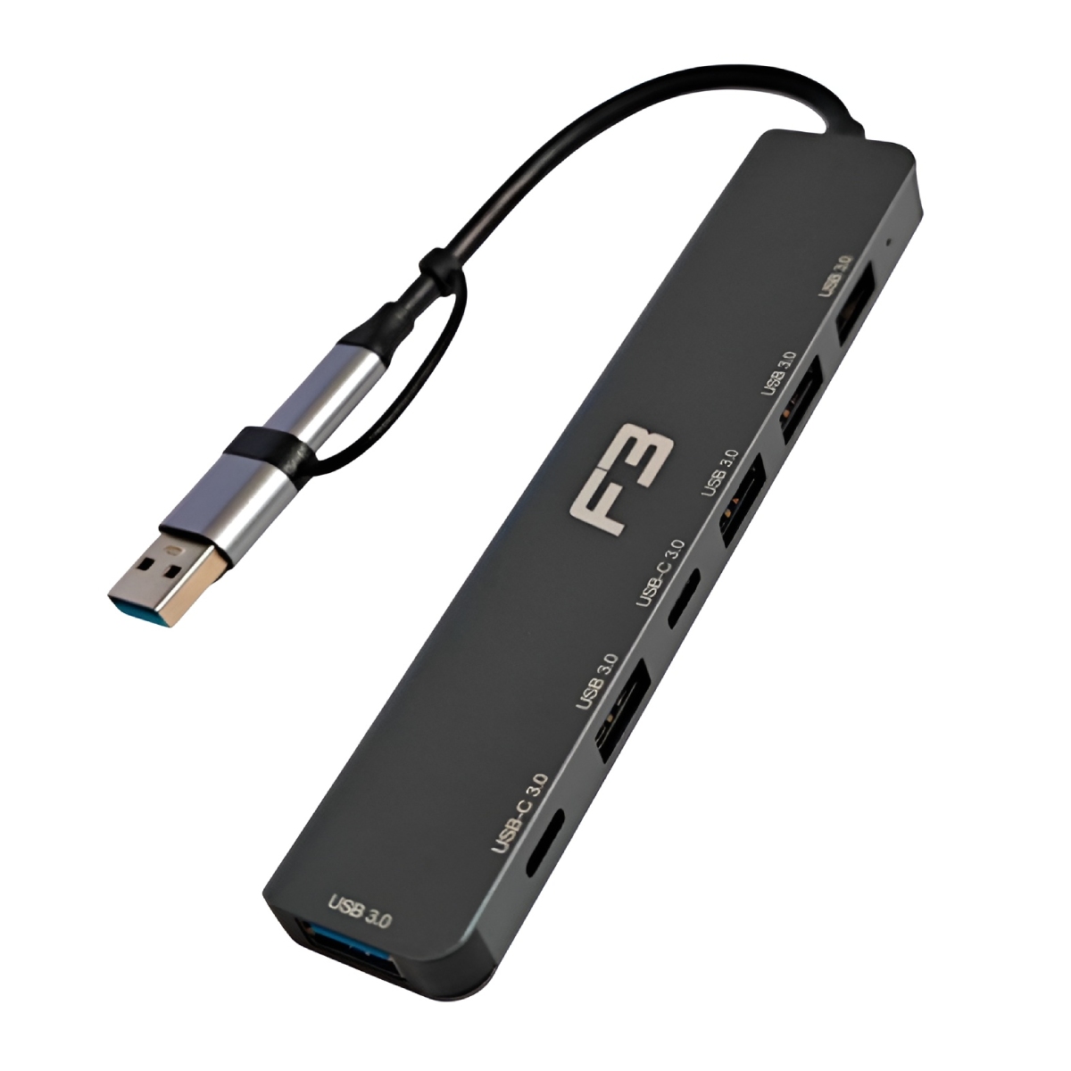 HUB USB-C / USB - 7 portas - 5 x USB 3.0 + 2 x USB-C - F3 JC-TYC-710