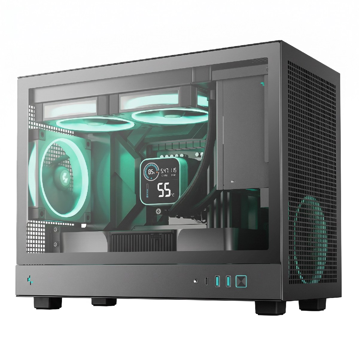 Gabinete Gamer DeepCool CH160 Plus - Vidro Temperado - USB 3.0 / Tipo-C - Sem Fans - Mini ITX / Micro ATX - Preto - R-CH160-BKNGM0-G