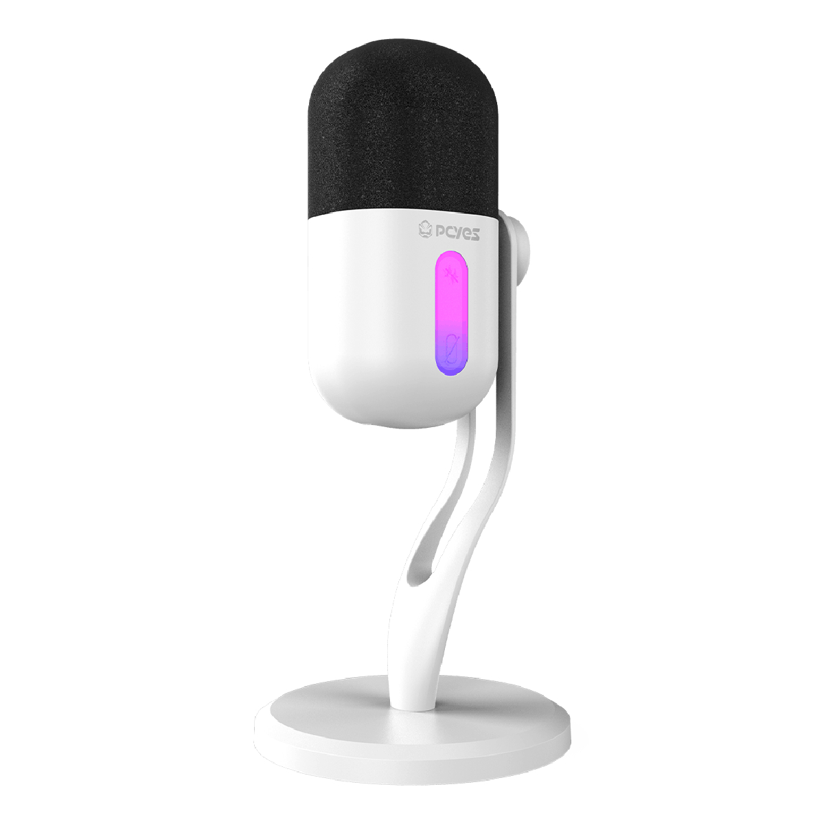 Microfone Gamer Pcyes Volini White Ghost MGVLNWG - Padrão Cardióide - Condensador - USB - Iluminação RGB