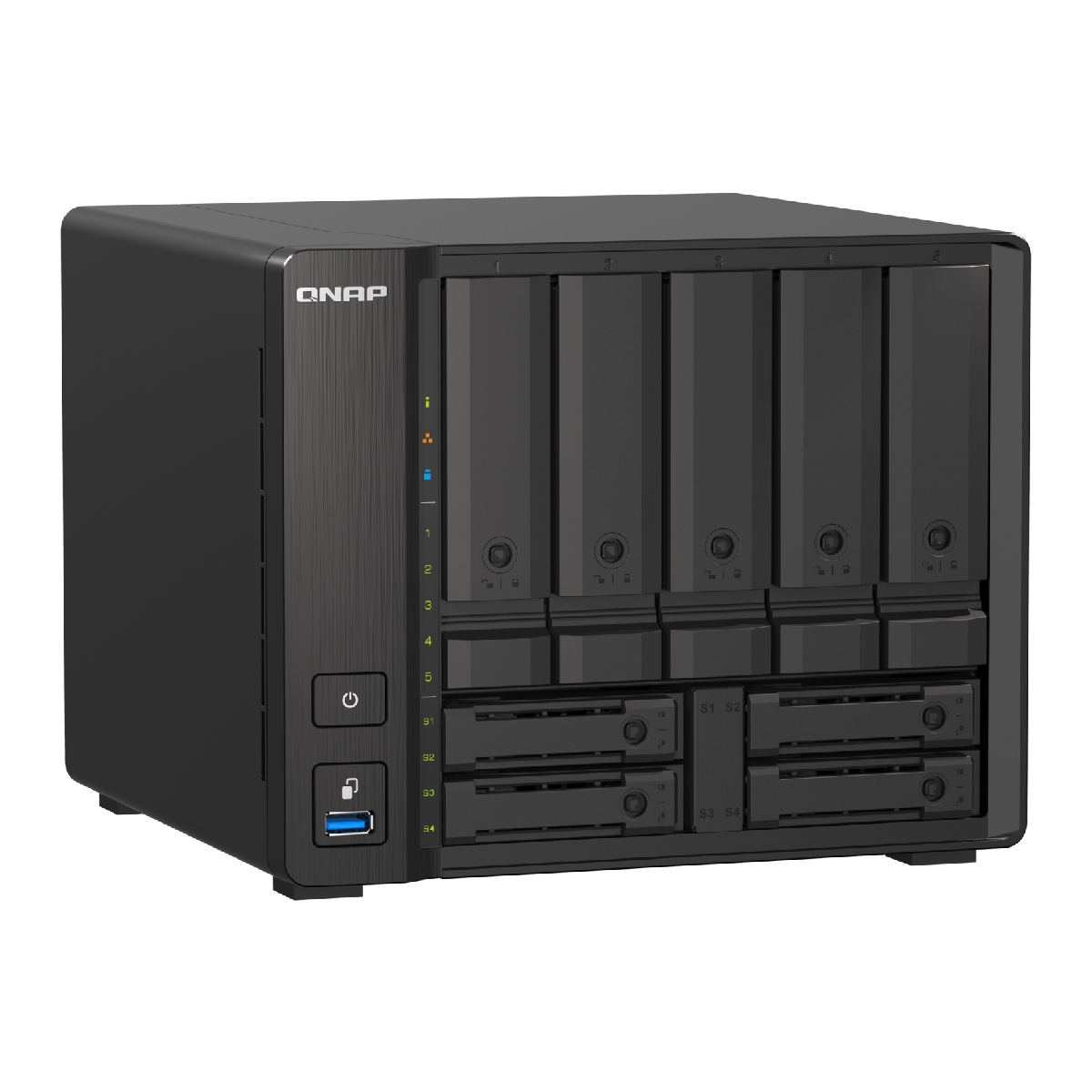 Storage NAS Qnap TS-h973AX-8G - Nuvem Pessoal Privada - 2 x 2.5 GbE - 1 x 10GbE - 2 Slots U.2 NVMe - 9 baias