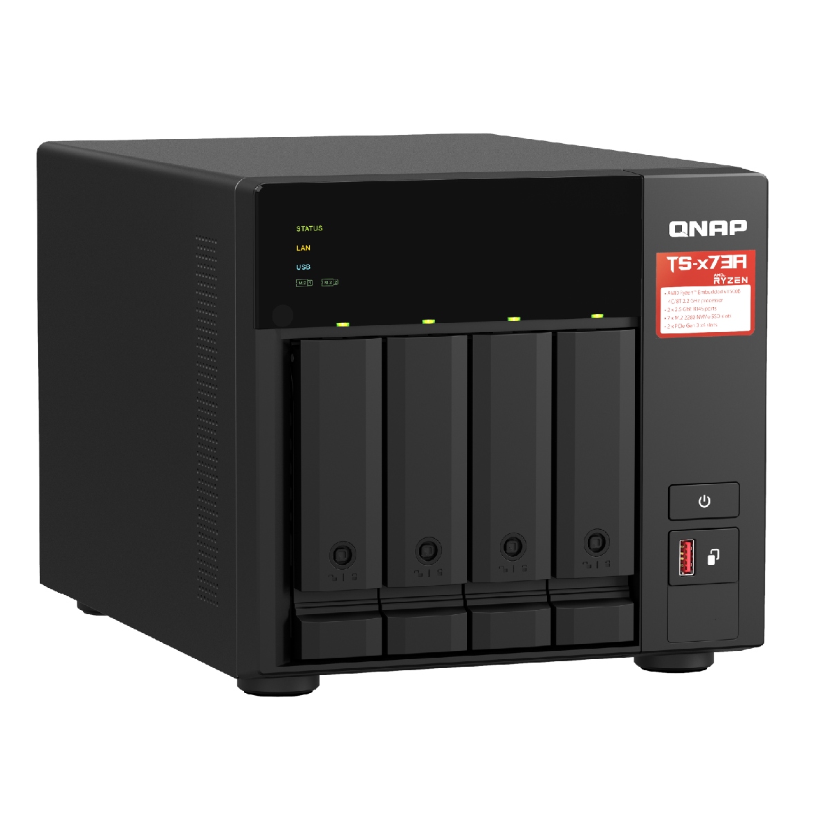 Storage NAS Qnap TS-473A-8G - Nuvem Pessoal Privada - QuTS hero - 2 x 2.5 GbE - 2 Slots M.2 NVMe - 2 Slots PCIe - 4 baias SATA