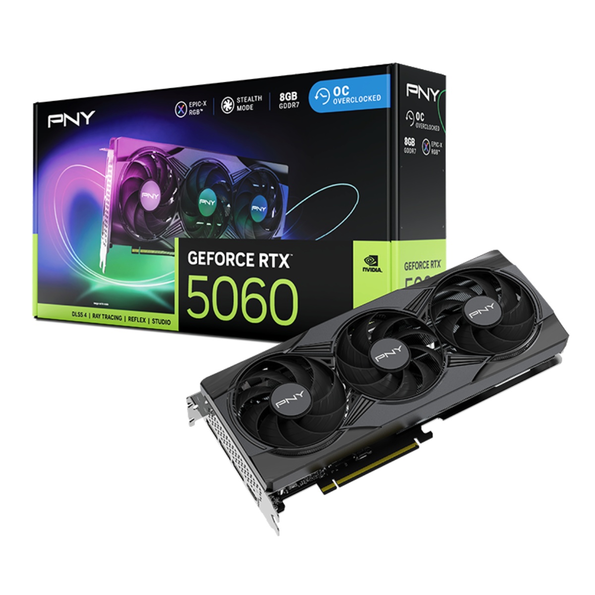 Placa de Vídeo GeForce RTX 5060 8GB GDDR7 128bits - Triple Fan ARGB OC - PNY VCG50608TFXXPB1-O
