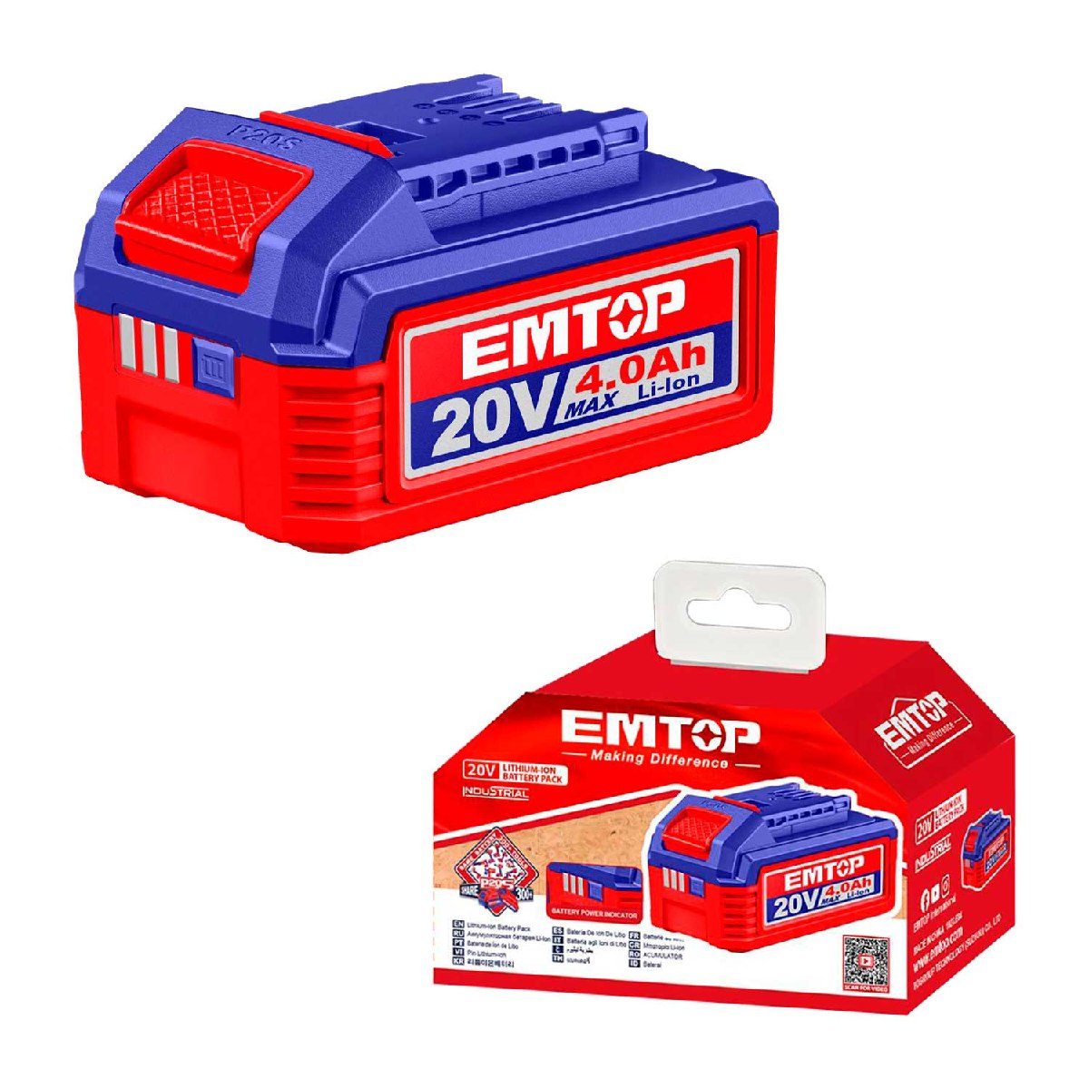 Bateria Recarregável Emtop 20V 4Ah - Compatível com ferramentas Emtop P20S - EBPK20021