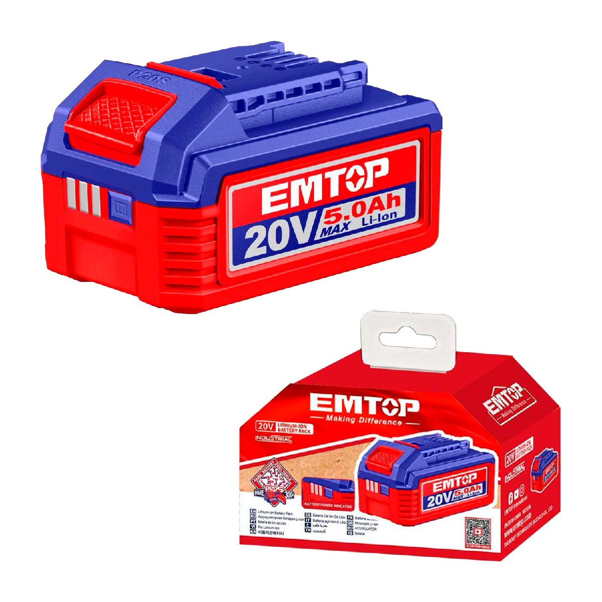 Bateria Recarregável Emtop 20V 5Ah - Compatível com ferramentas Emtop P20S - EBPK20031