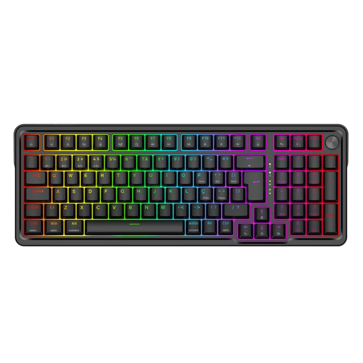 Teclado Mecânico Gamer Redragon Eisa Pro Preto - ABNT2 - Switch Mambo - RGB - USB-C, 2.4GHz e Bluetooth - Roda de Volume - K686-RGB-PRO (PT-MAMBO)