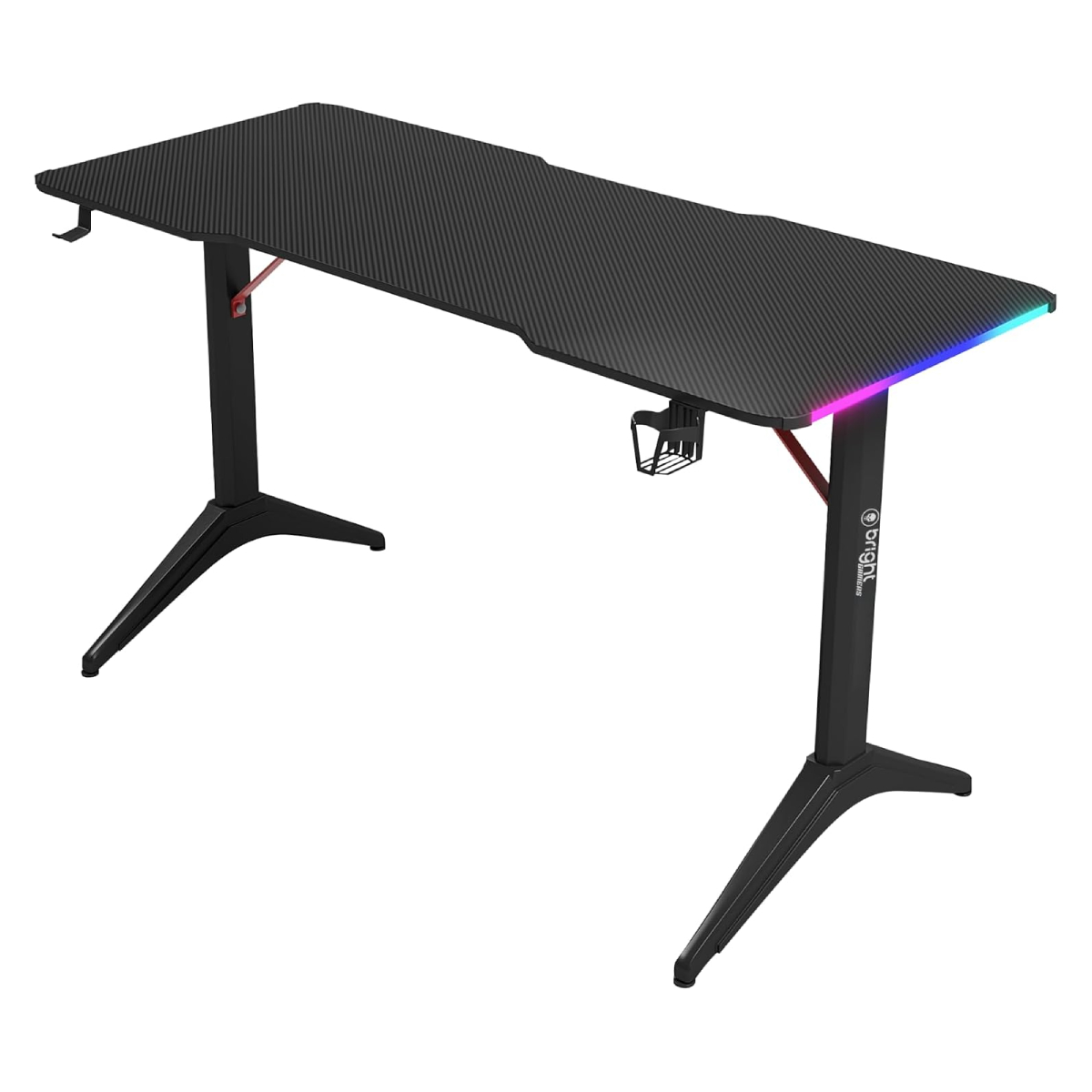 Mesa Gamer Bright Striker - 100 x 60cm - Iluminação RGB - Suporte de Headset - Porta-Copo - Preta - MG003