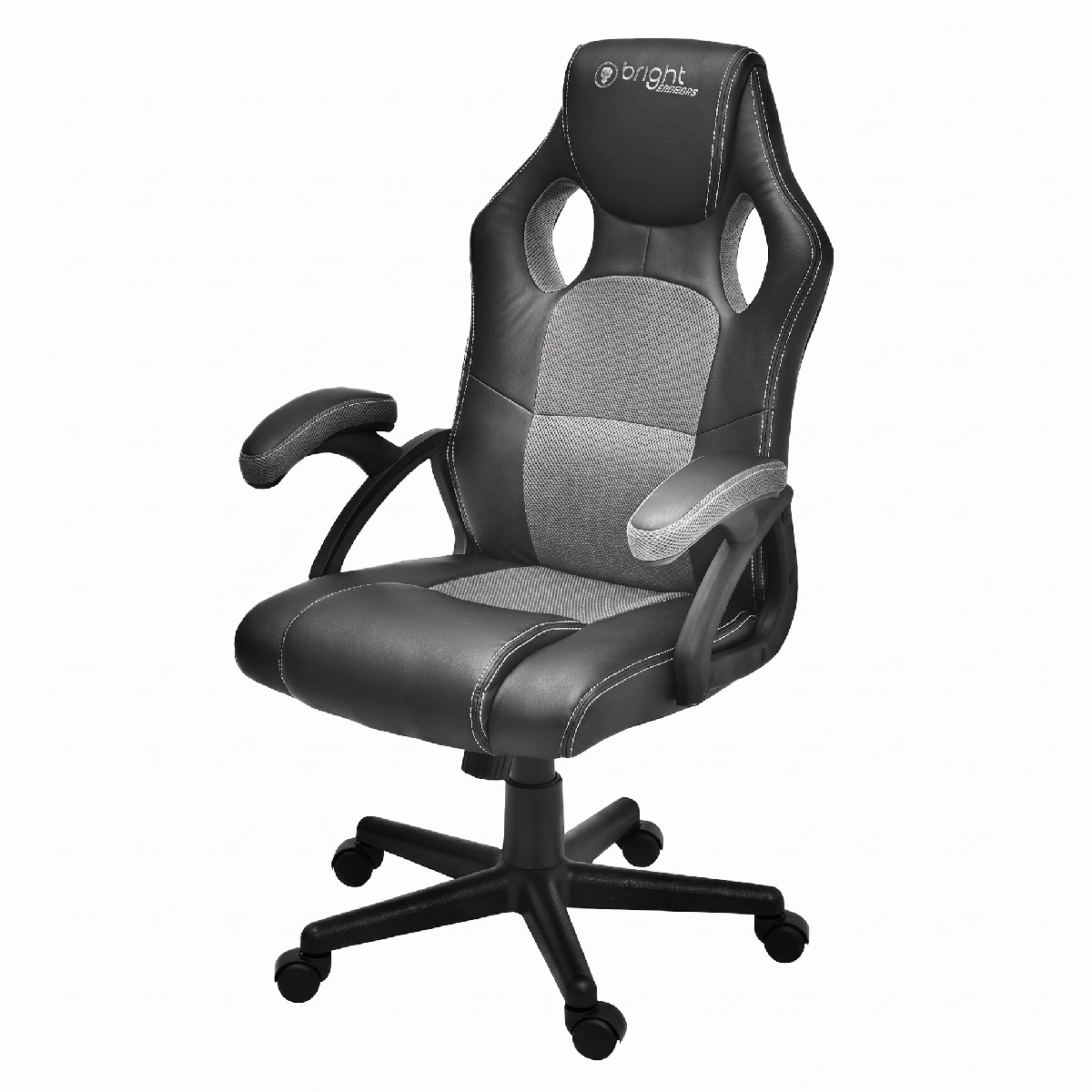 Cadeira Gamer Bright CD105 - Encosto Reclinável 13° - Até 120kg - Preto e Cinza - CD105