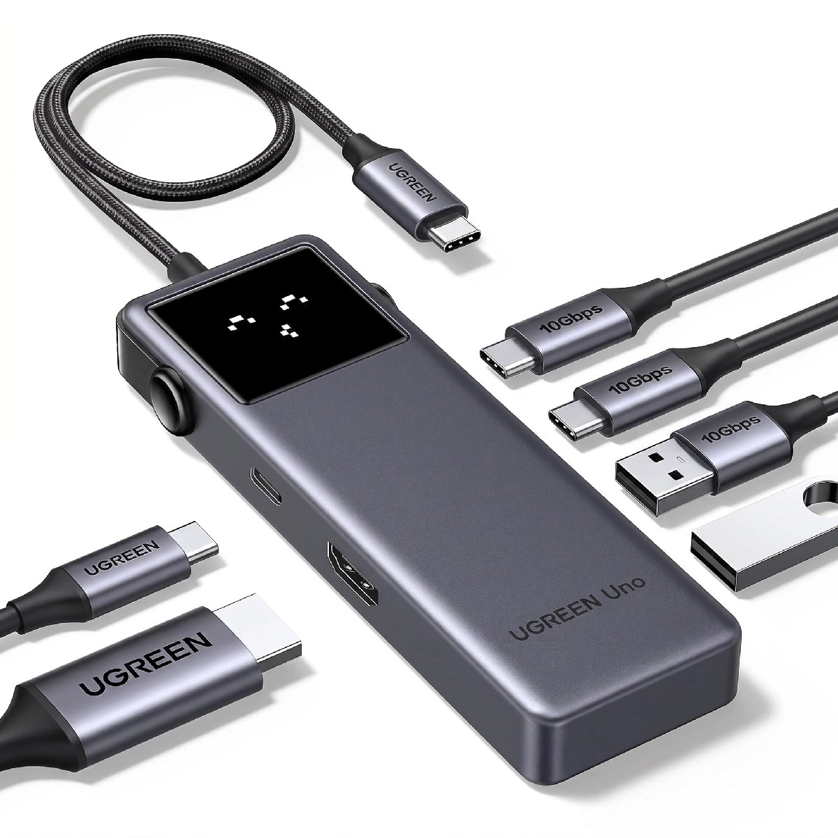 HUB USB-C - 6 em 1 - com HDMI 4K/60Hz e PD 100W - 10Gbps - Prata - Ugreen Uno CM888